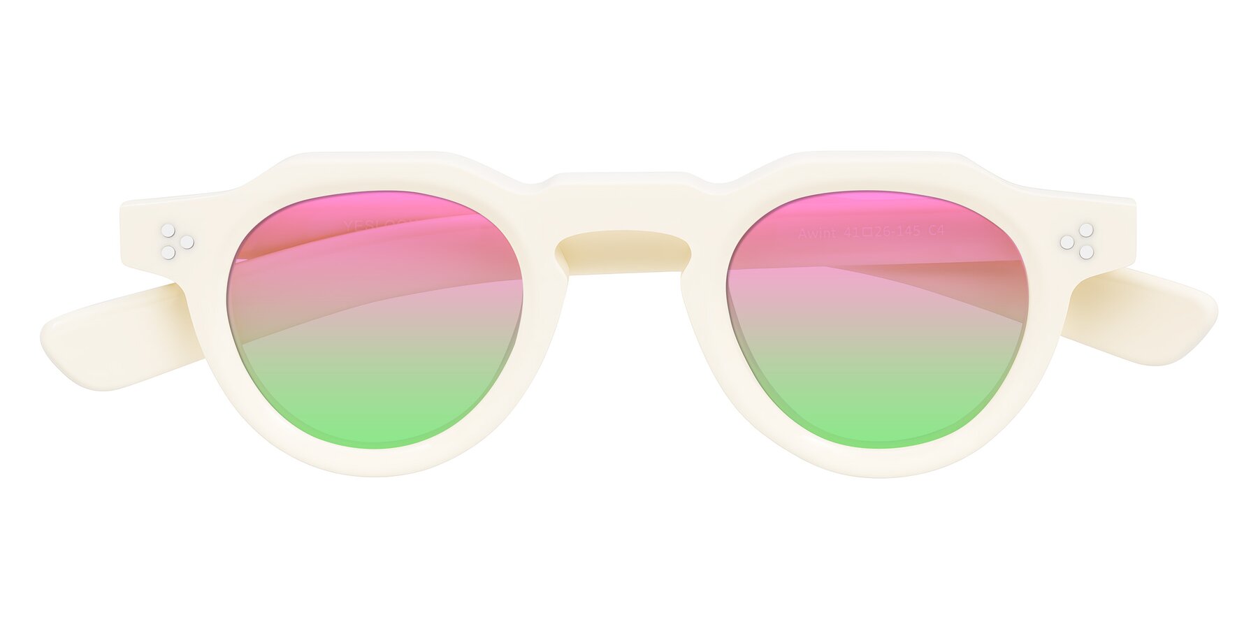 Folded Front of Awint in Ivory White with Pink / Green Gradient Lenses
