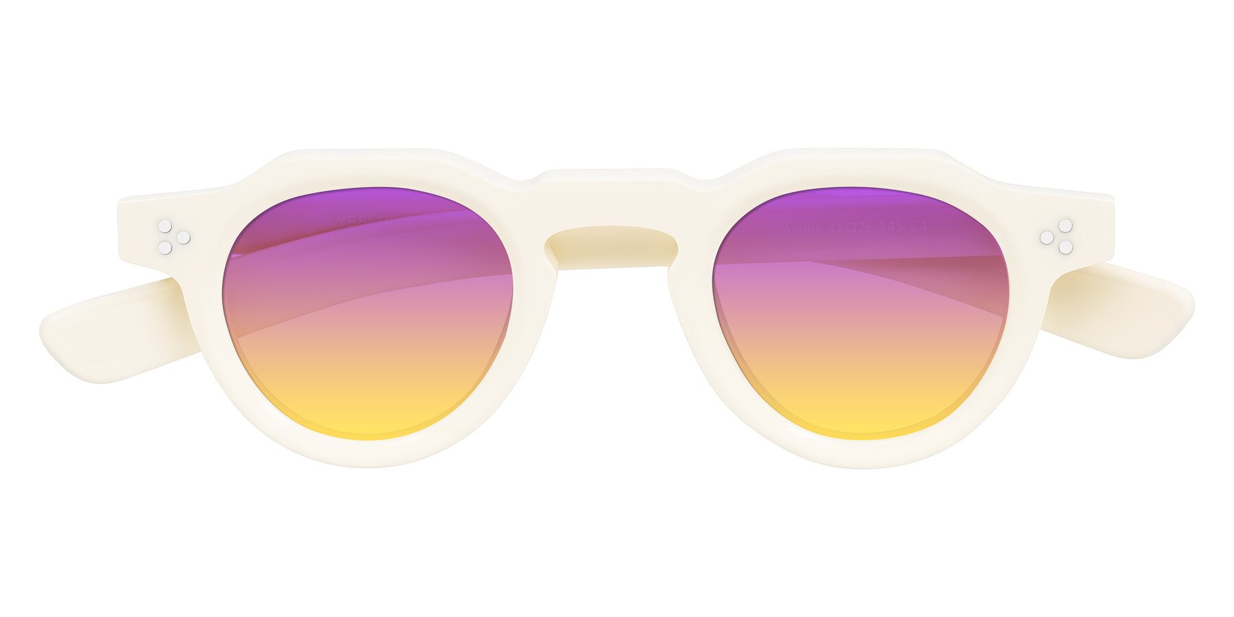 Folded Front of Awint in Ivory White with Purple / Yellow Gradient Lenses