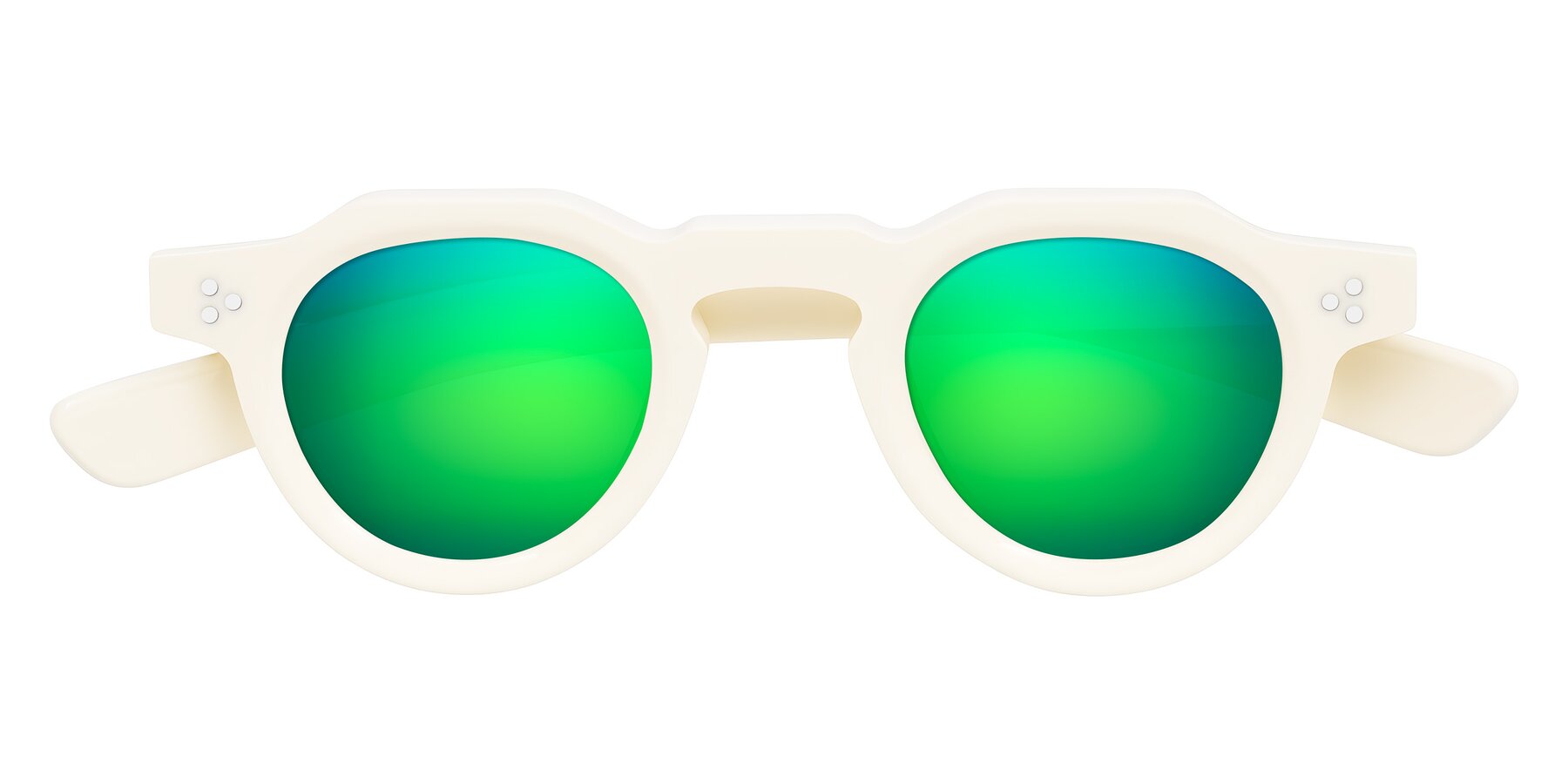 Folded Front of Awint in Ivory White with Green Mirrored Lenses