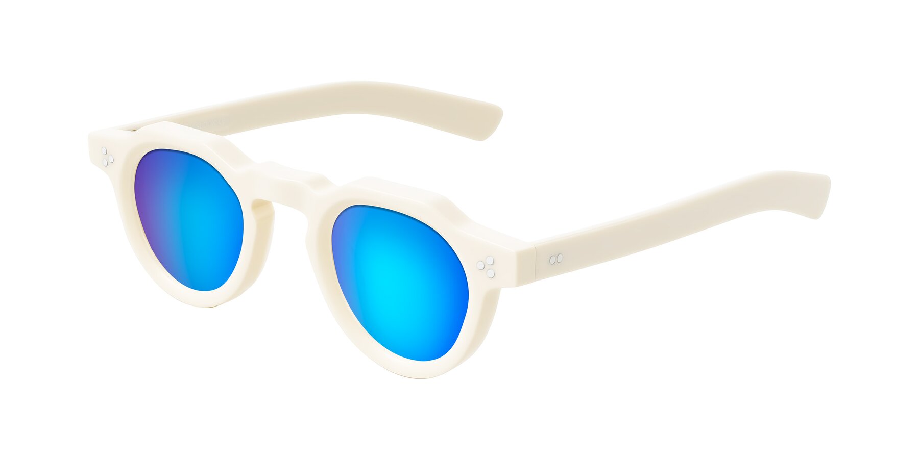Angle of Awint in Ivory White with Blue Mirrored Lenses