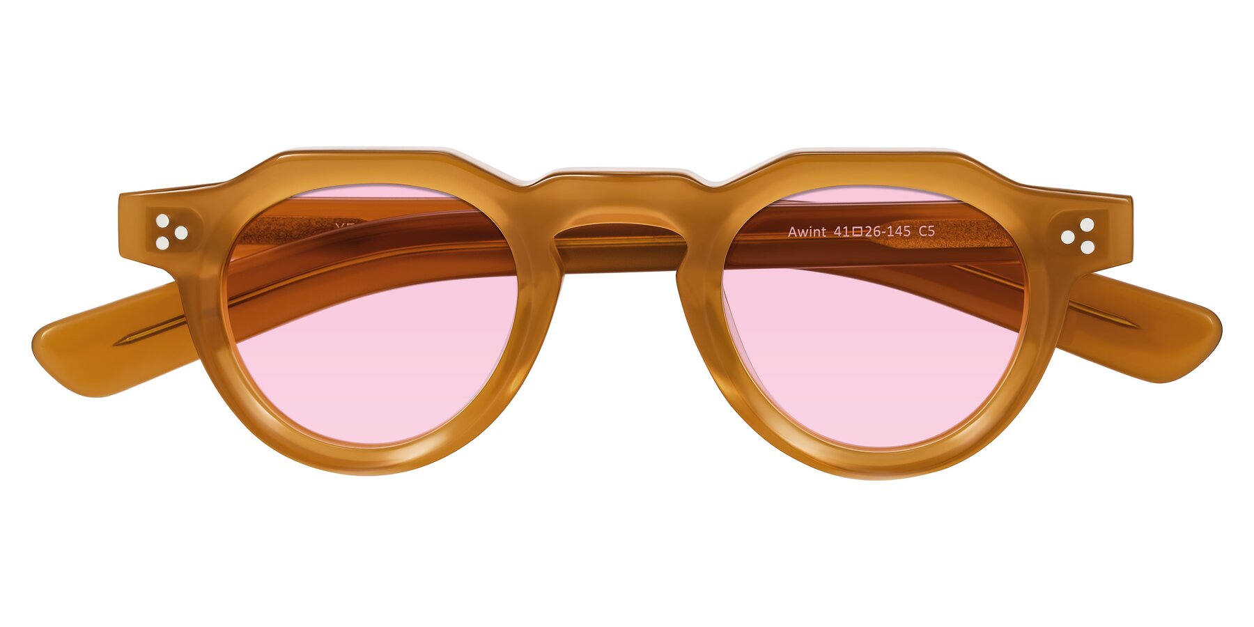 Folded Front of Awint in Caramel with Light Pink Tinted Lenses
