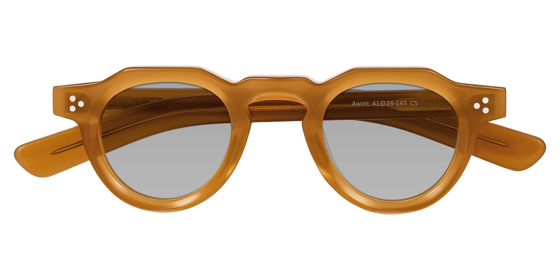 Folded Front of Awint in Caramel with Light Gray Tinted Lenses