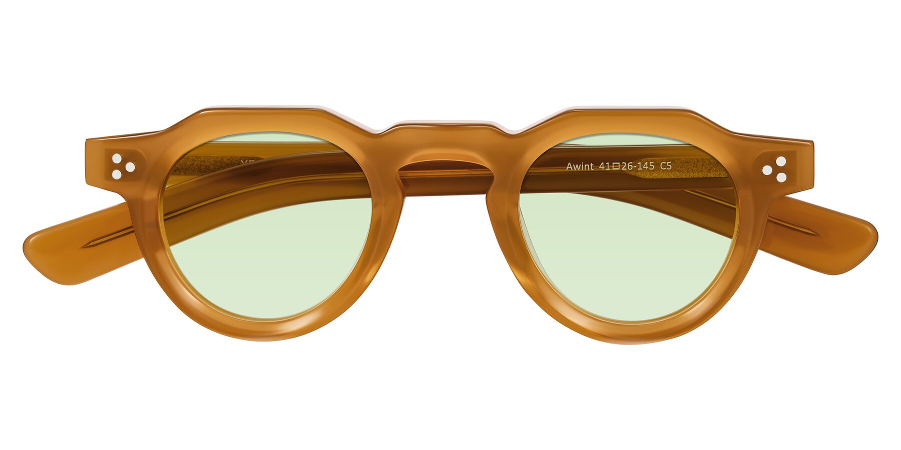 Folded Front of Awint in Caramel with Light Green Tinted Lenses