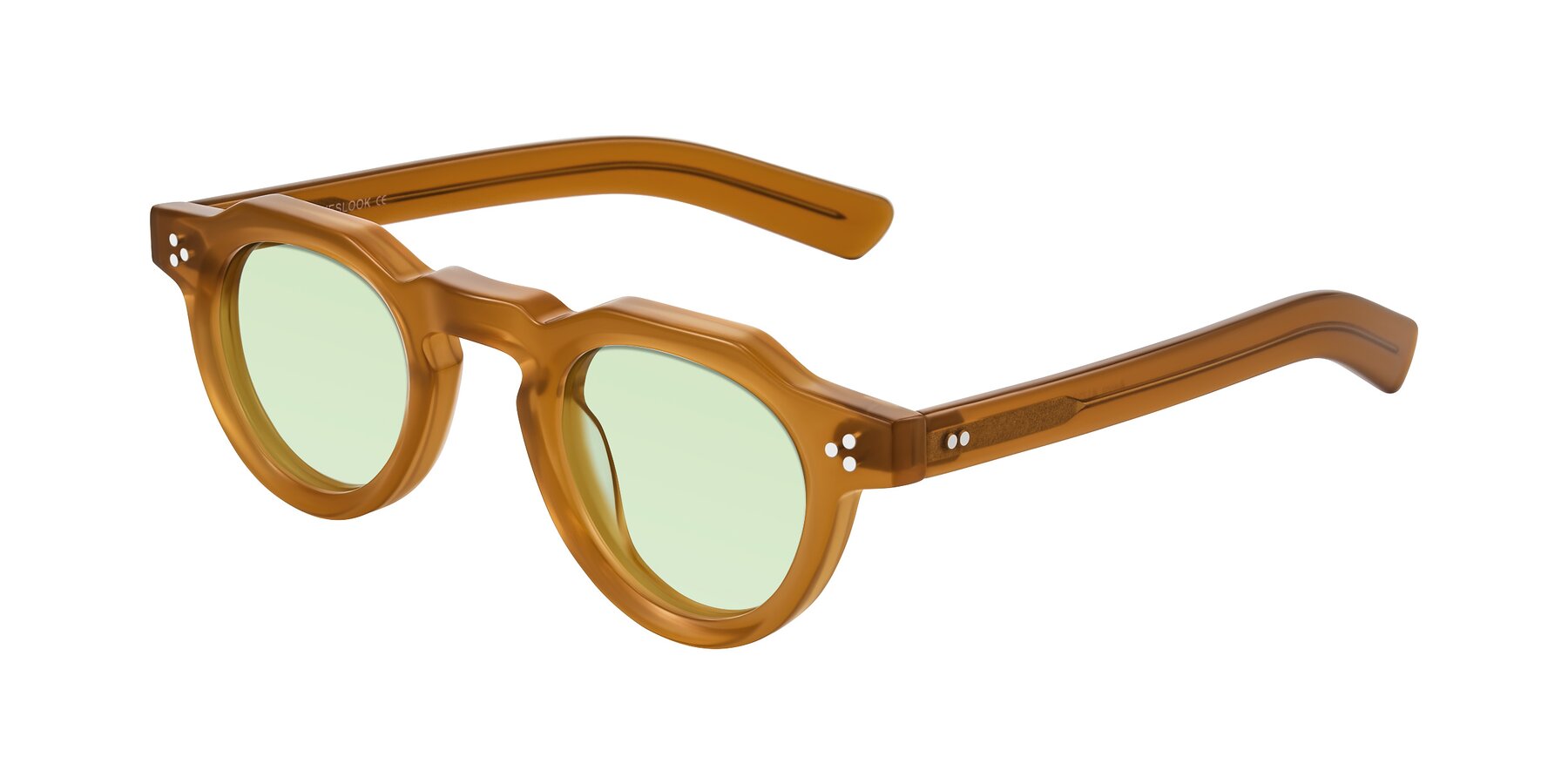 Angle of Awint in Caramel with Light Green Tinted Lenses