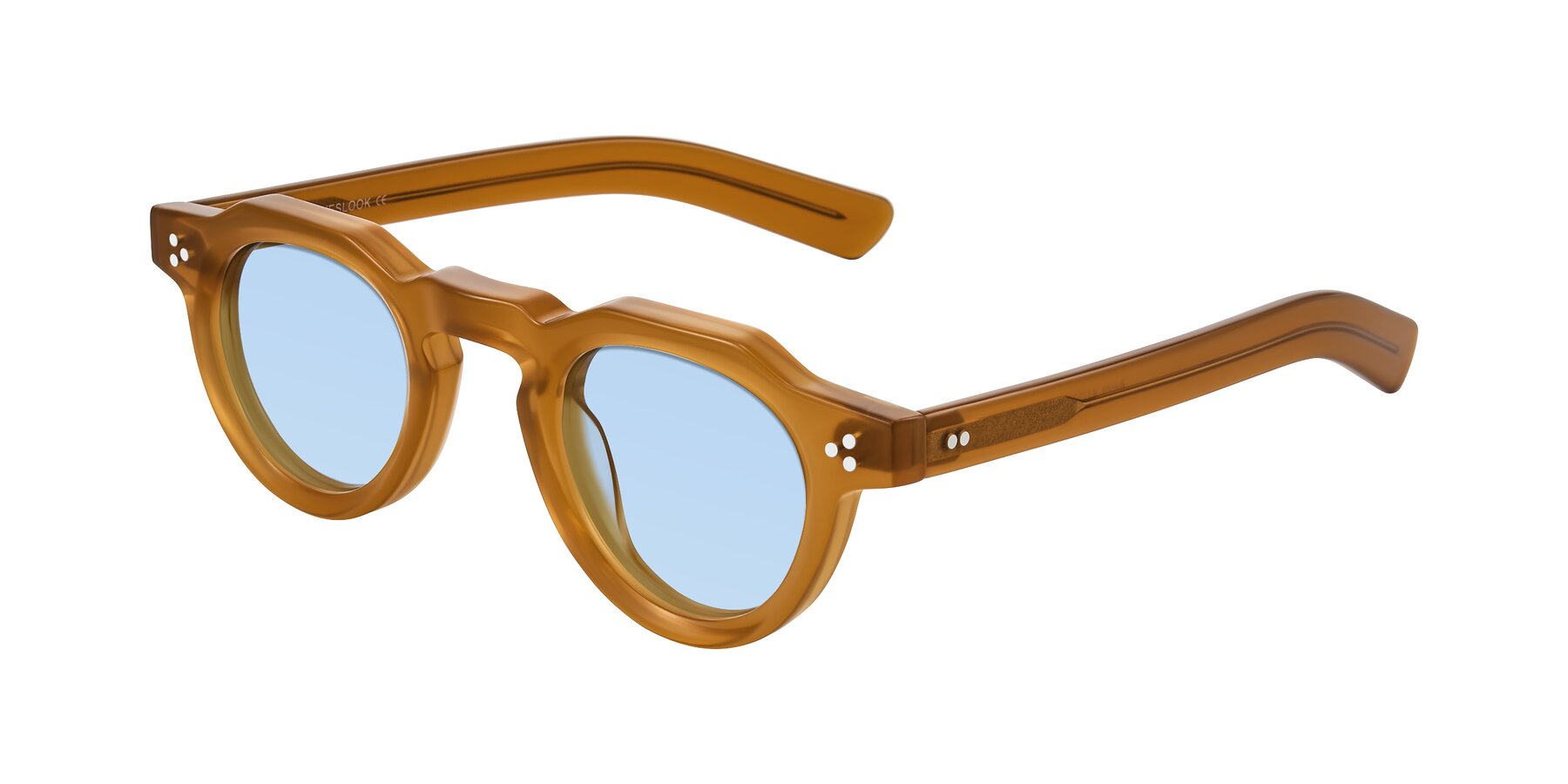 Angle of Awint in Caramel with Light Blue Tinted Lenses
