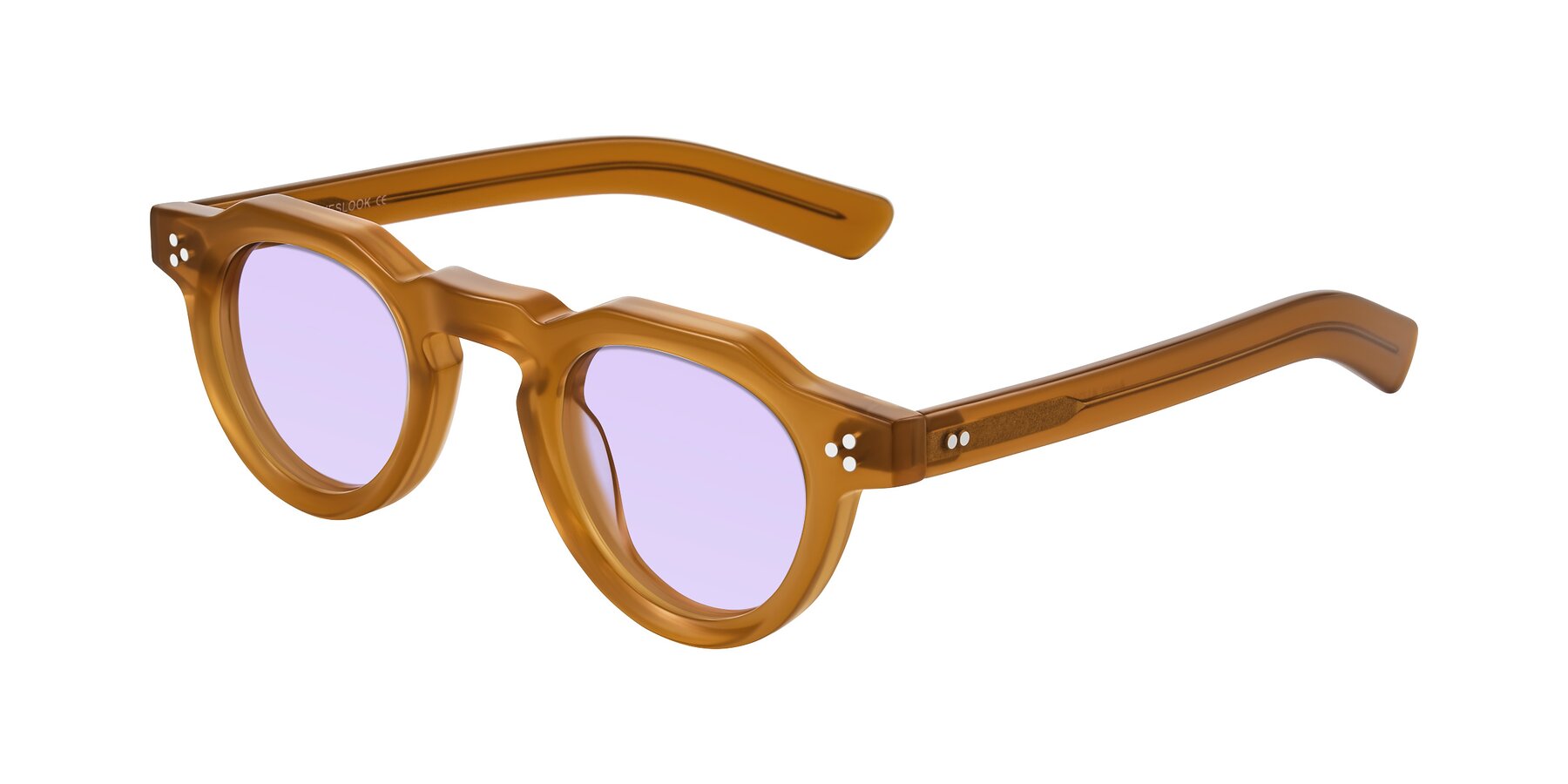 Angle of Awint in Caramel with Light Purple Tinted Lenses