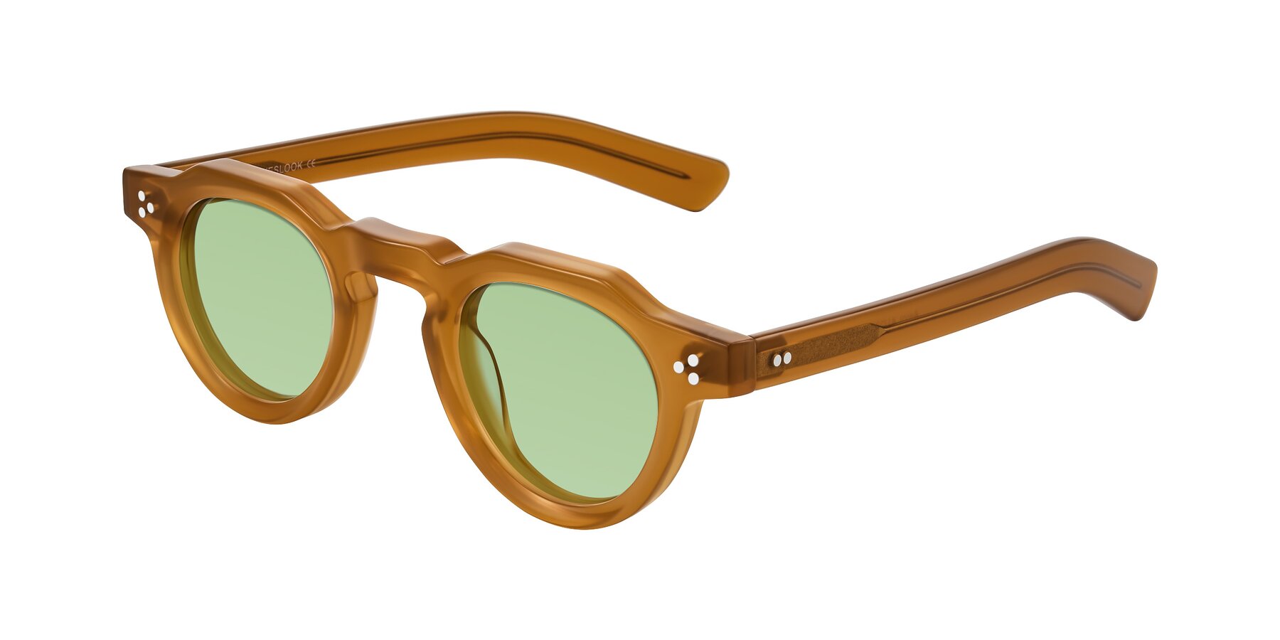 Angle of Awint in Caramel with Medium Green Tinted Lenses