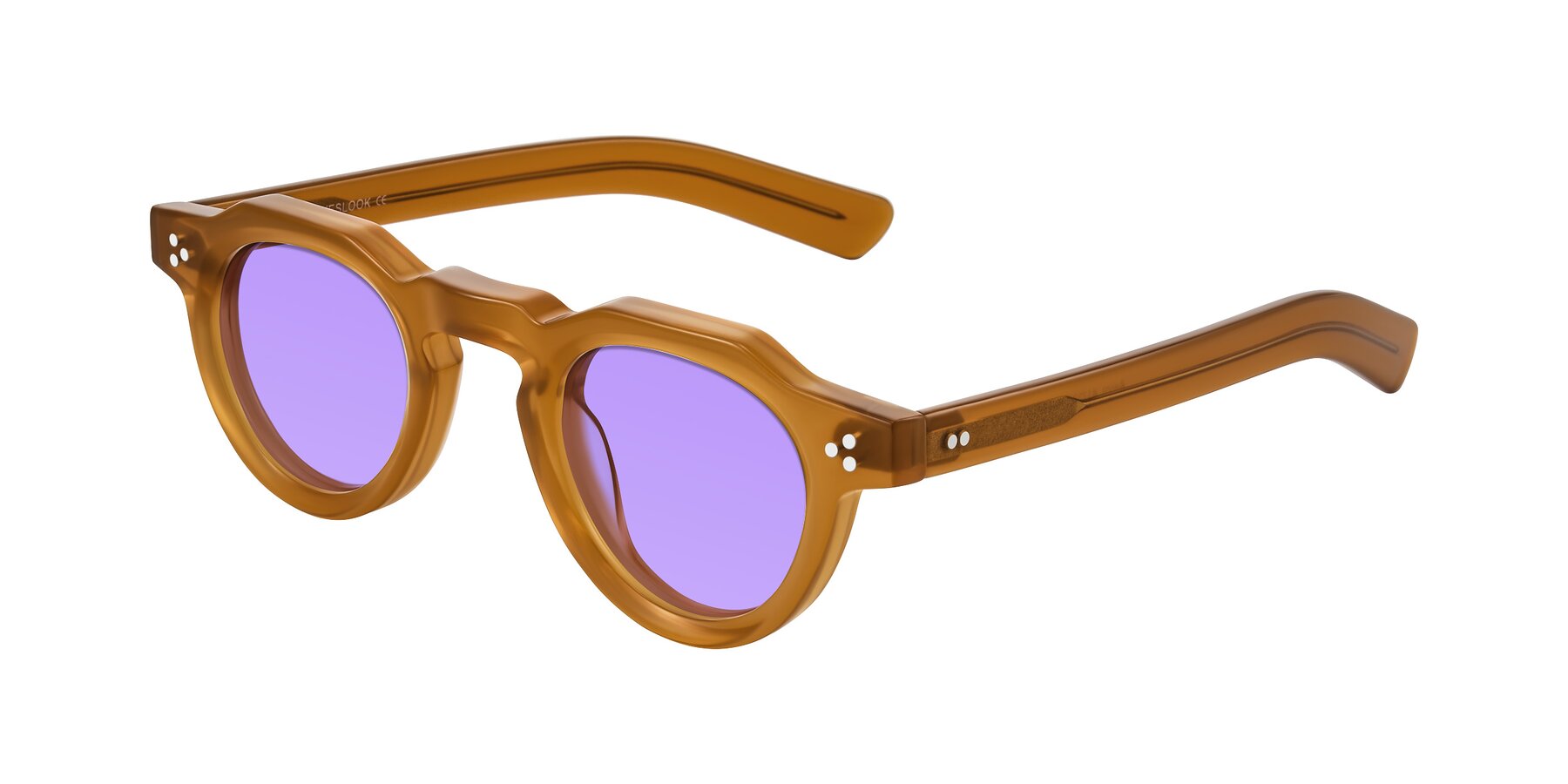 Angle of Awint in Caramel with Medium Purple Tinted Lenses