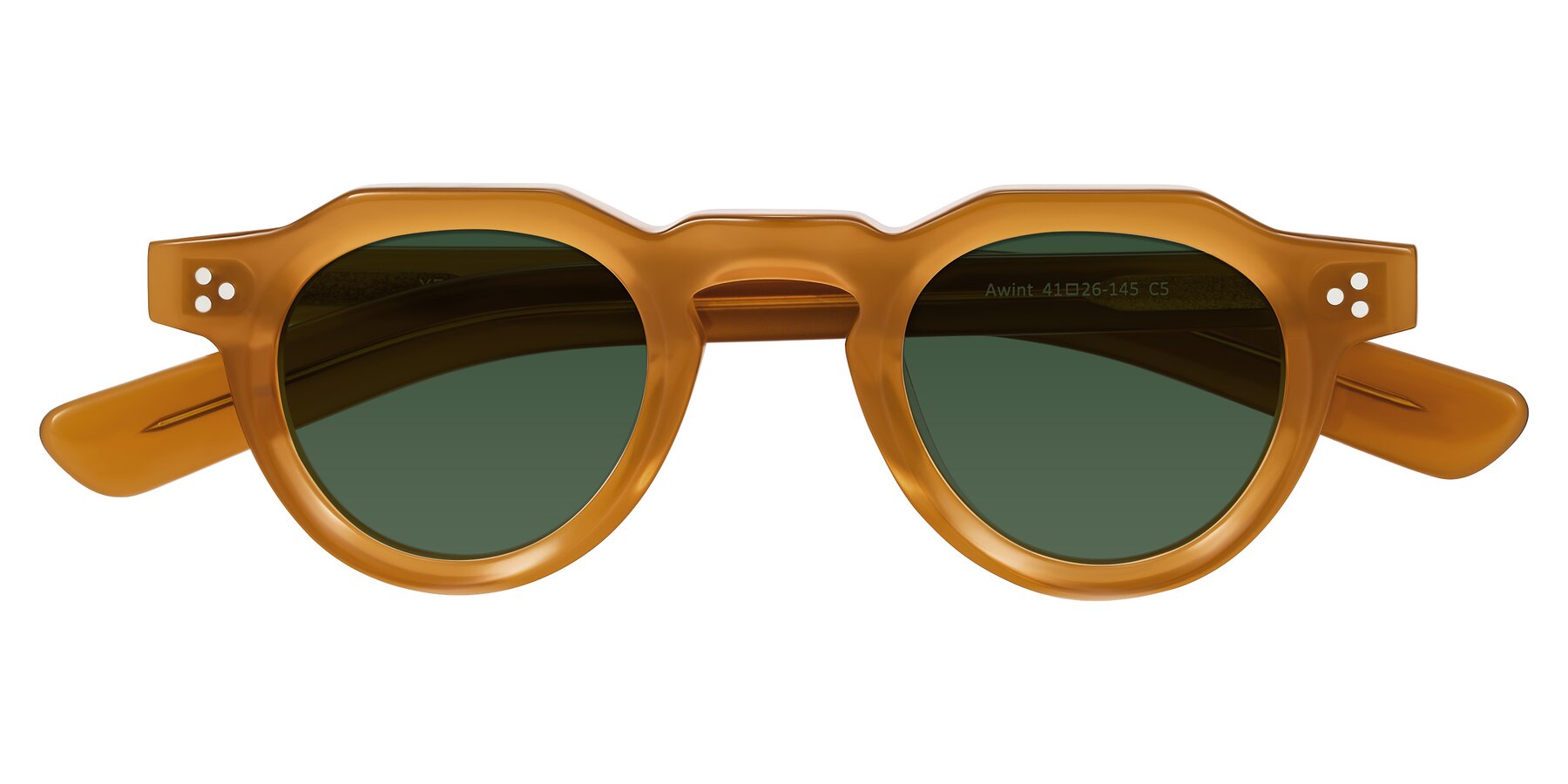 Folded Front of Awint in Caramel with Green Tinted Lenses