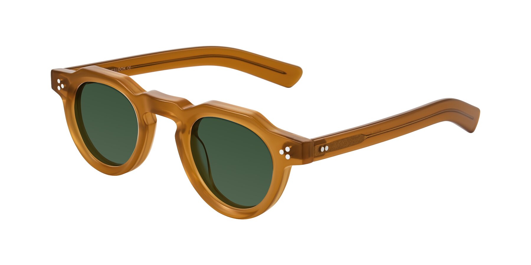 Angle of Awint in Caramel with Green Tinted Lenses