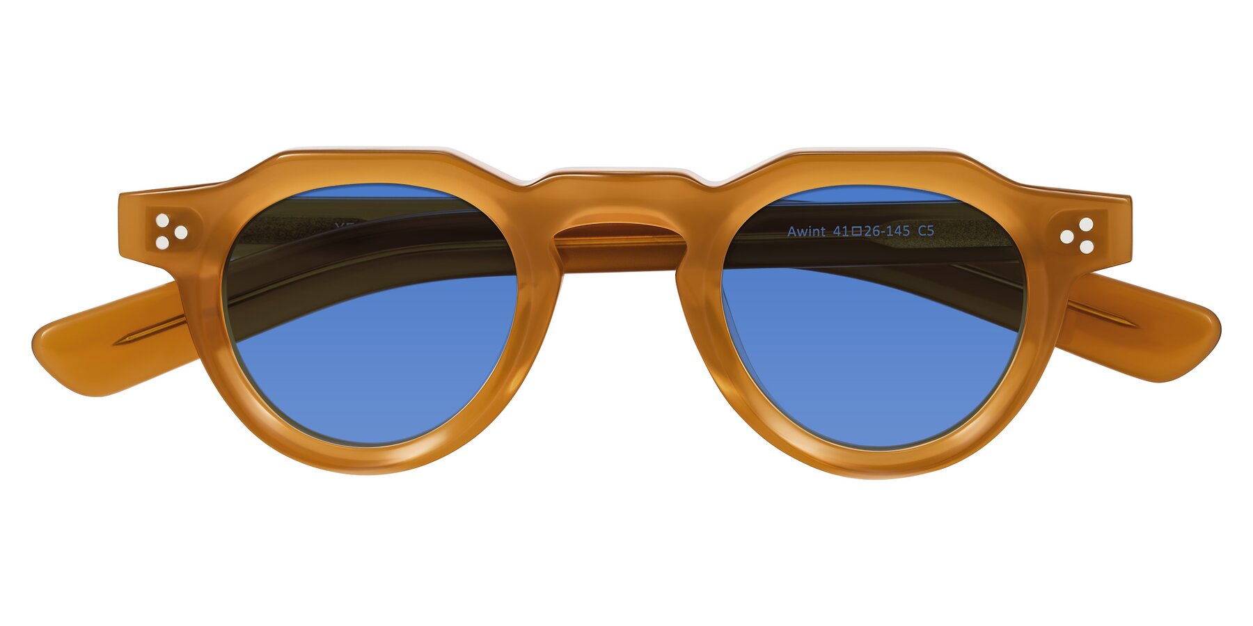 Folded Front of Awint in Caramel with Blue Tinted Lenses