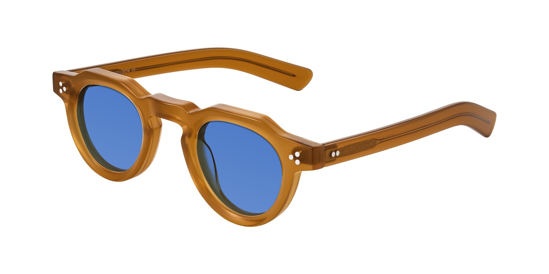 Angle of Awint in Caramel with Blue Tinted Lenses