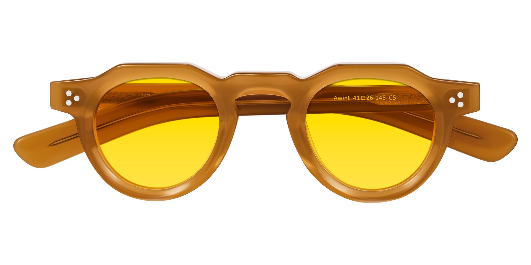 Folded Front of Awint in Caramel with Yellow Tinted Lenses