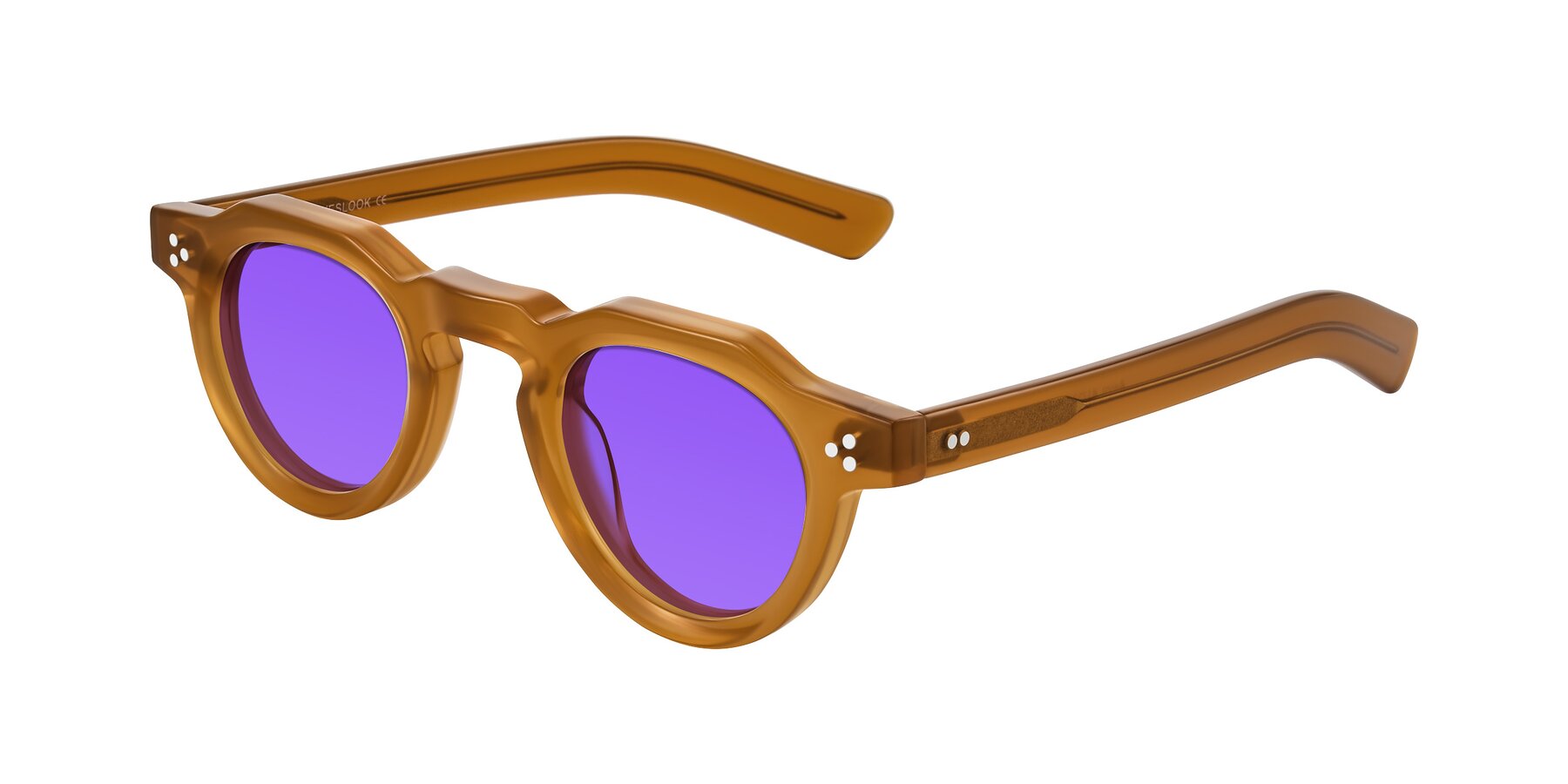Angle of Awint in Caramel with Purple Tinted Lenses