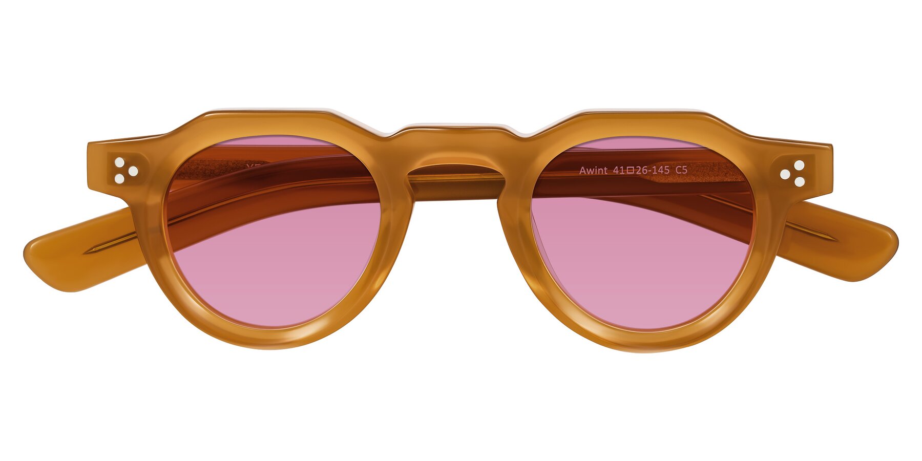 Folded Front of Awint in Caramel with Medium Wine Tinted Lenses