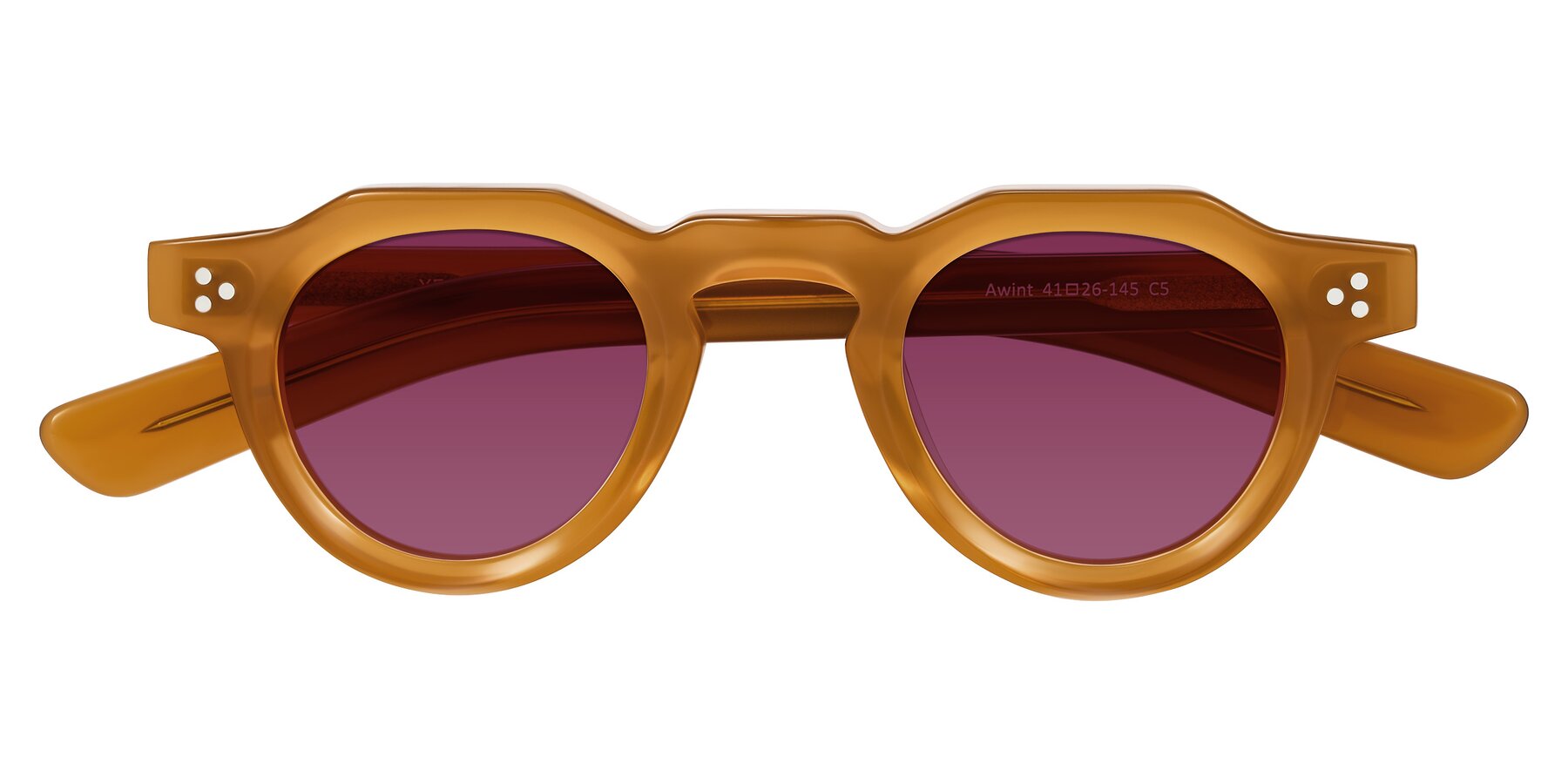 Folded Front of Awint in Caramel with Wine Tinted Lenses