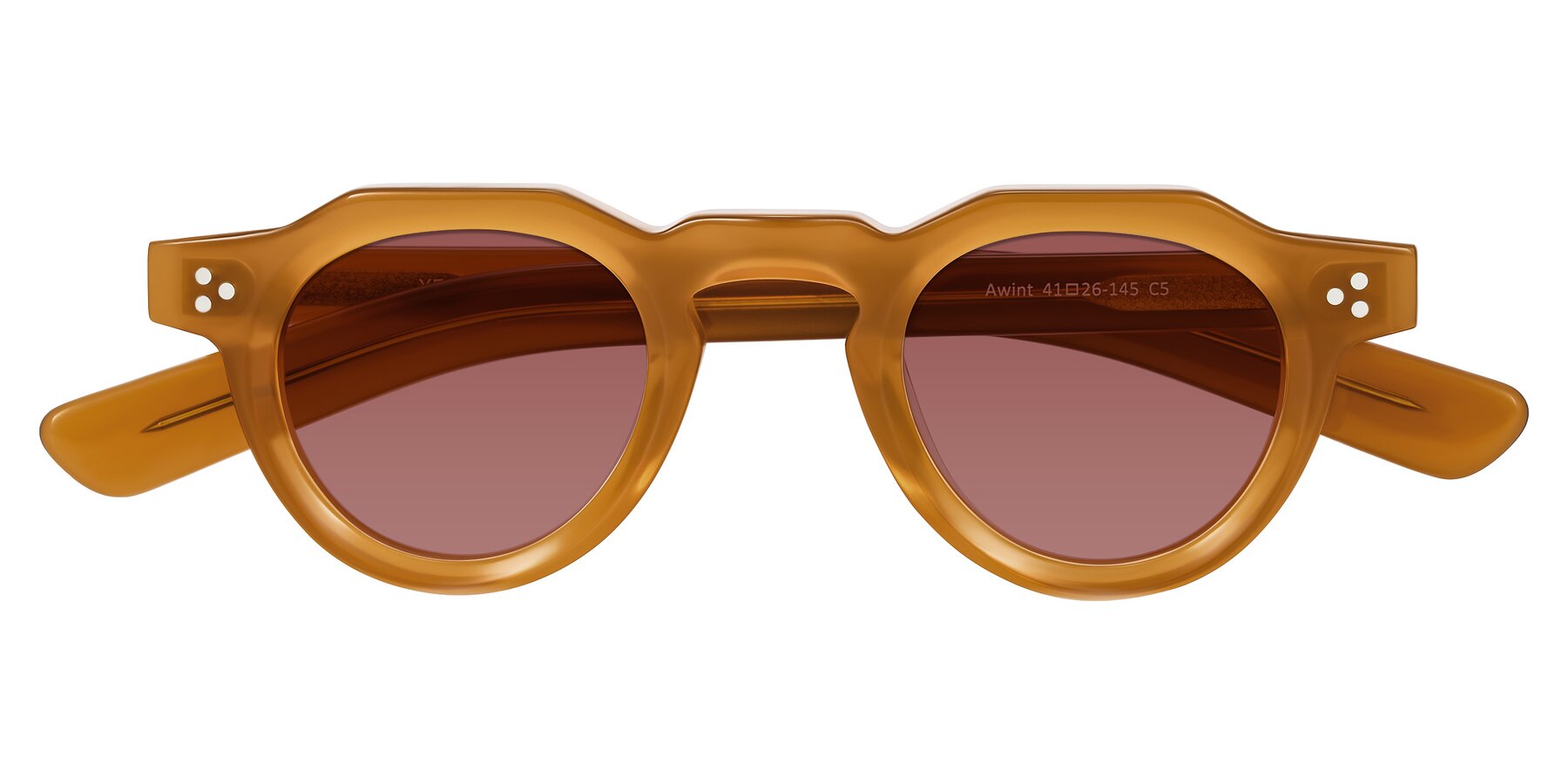 Folded Front of Awint in Caramel with Garnet Tinted Lenses