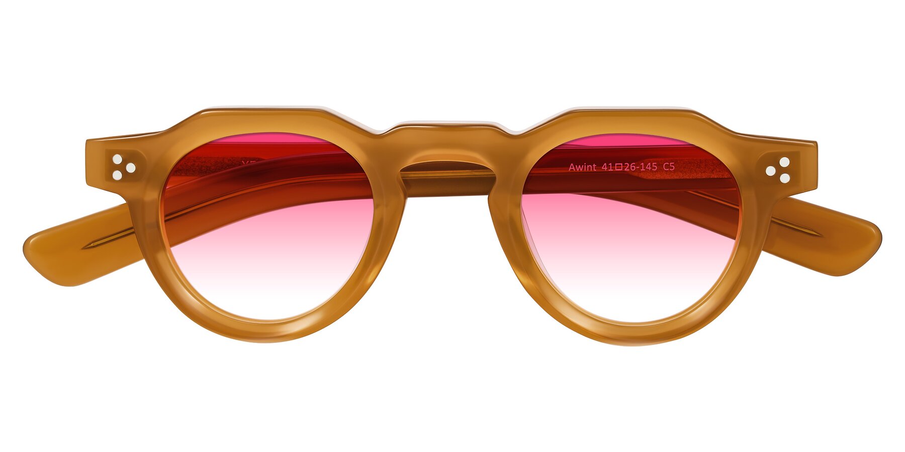 Folded Front of Awint in Caramel with Pink Gradient Lenses