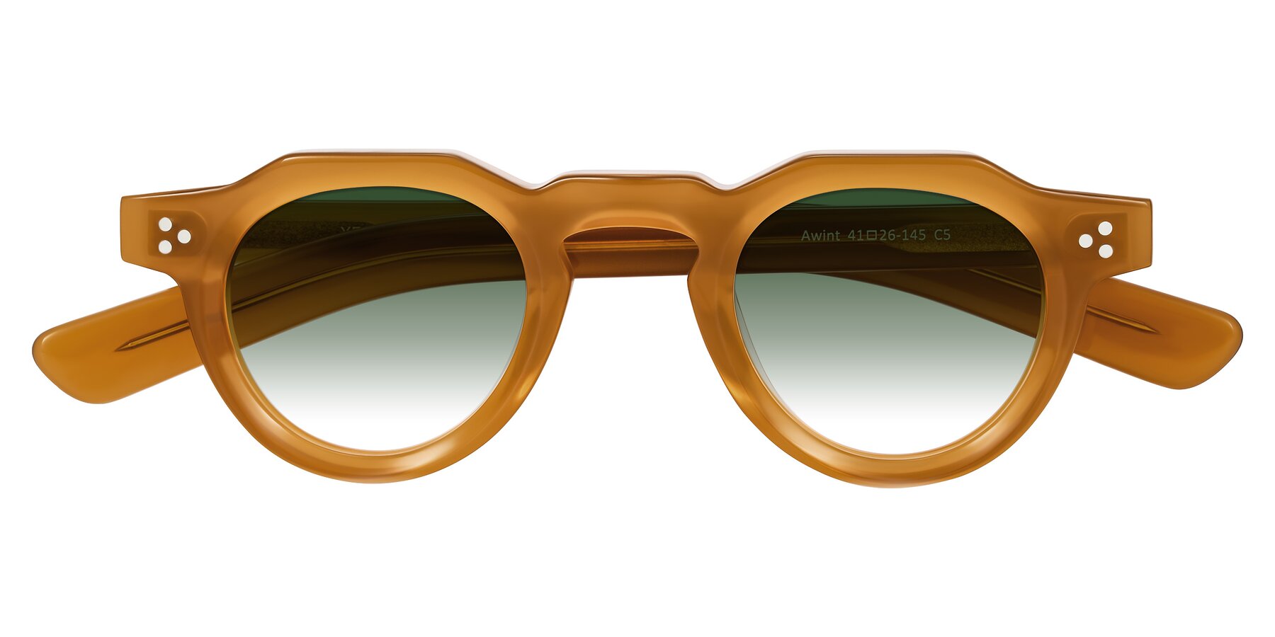 Folded Front of Awint in Caramel with Green Gradient Lenses
