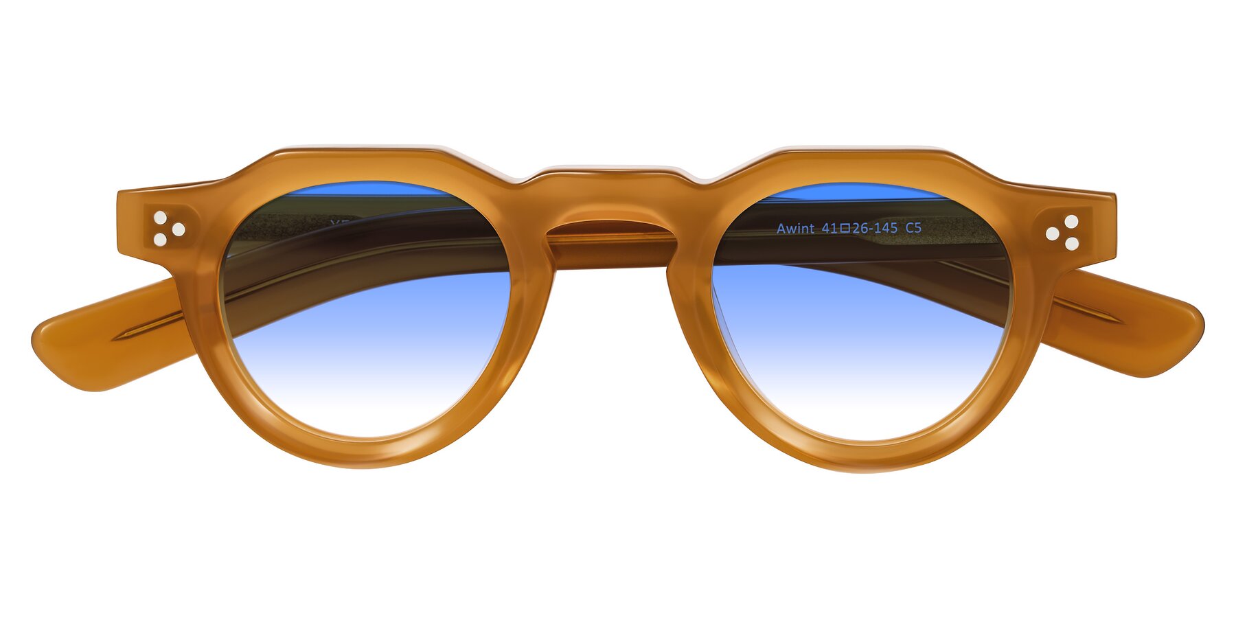 Folded Front of Awint in Caramel with Blue Gradient Lenses