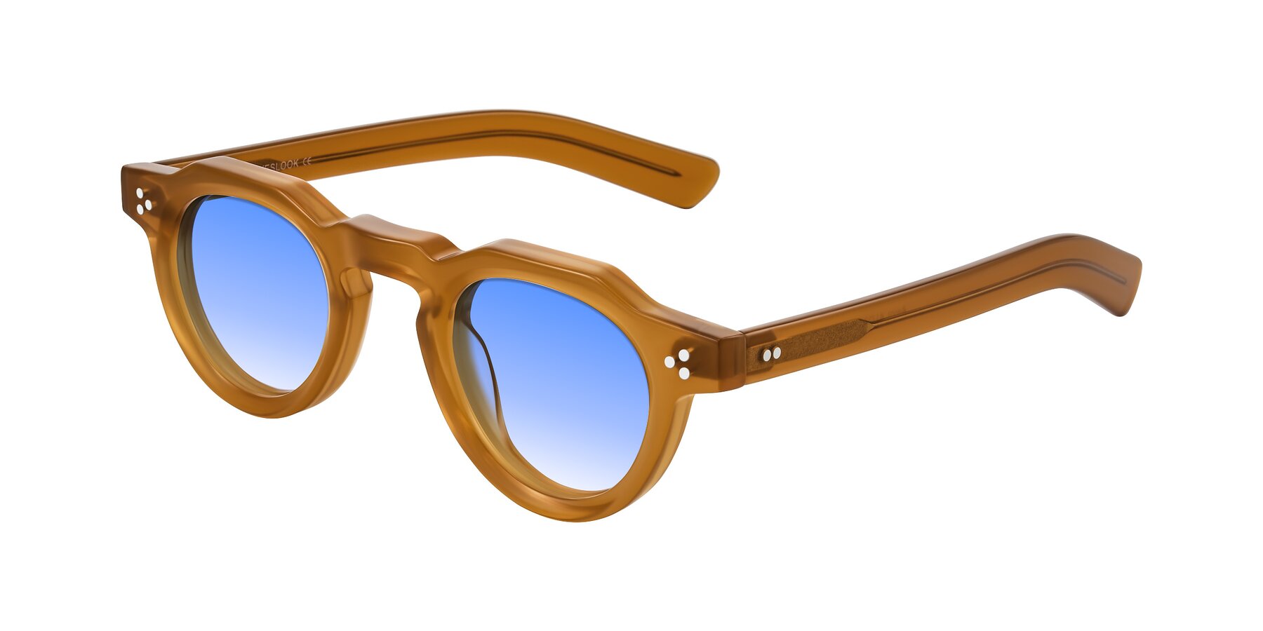 Angle of Awint in Caramel with Blue Gradient Lenses
