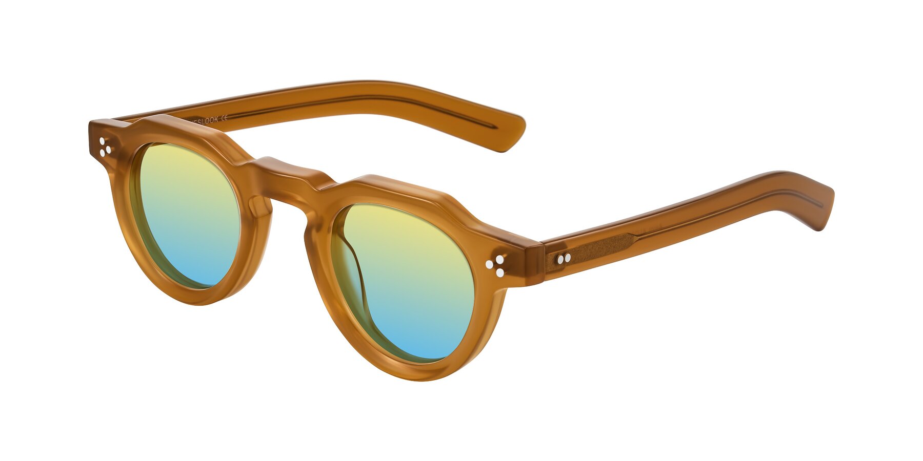Angle of Awint in Caramel with Yellow / Blue Gradient Lenses