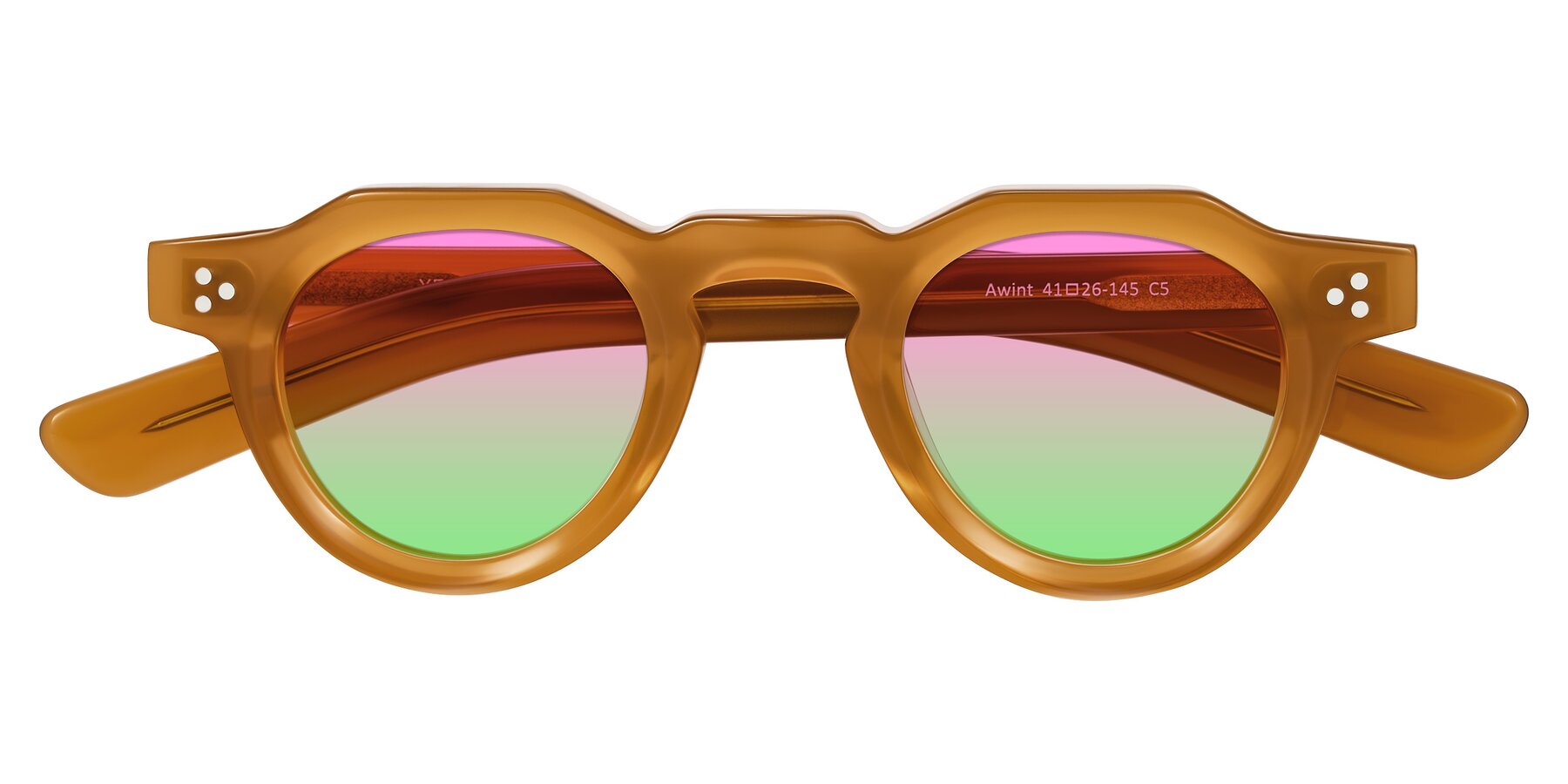 Folded Front of Awint in Caramel with Pink / Green Gradient Lenses