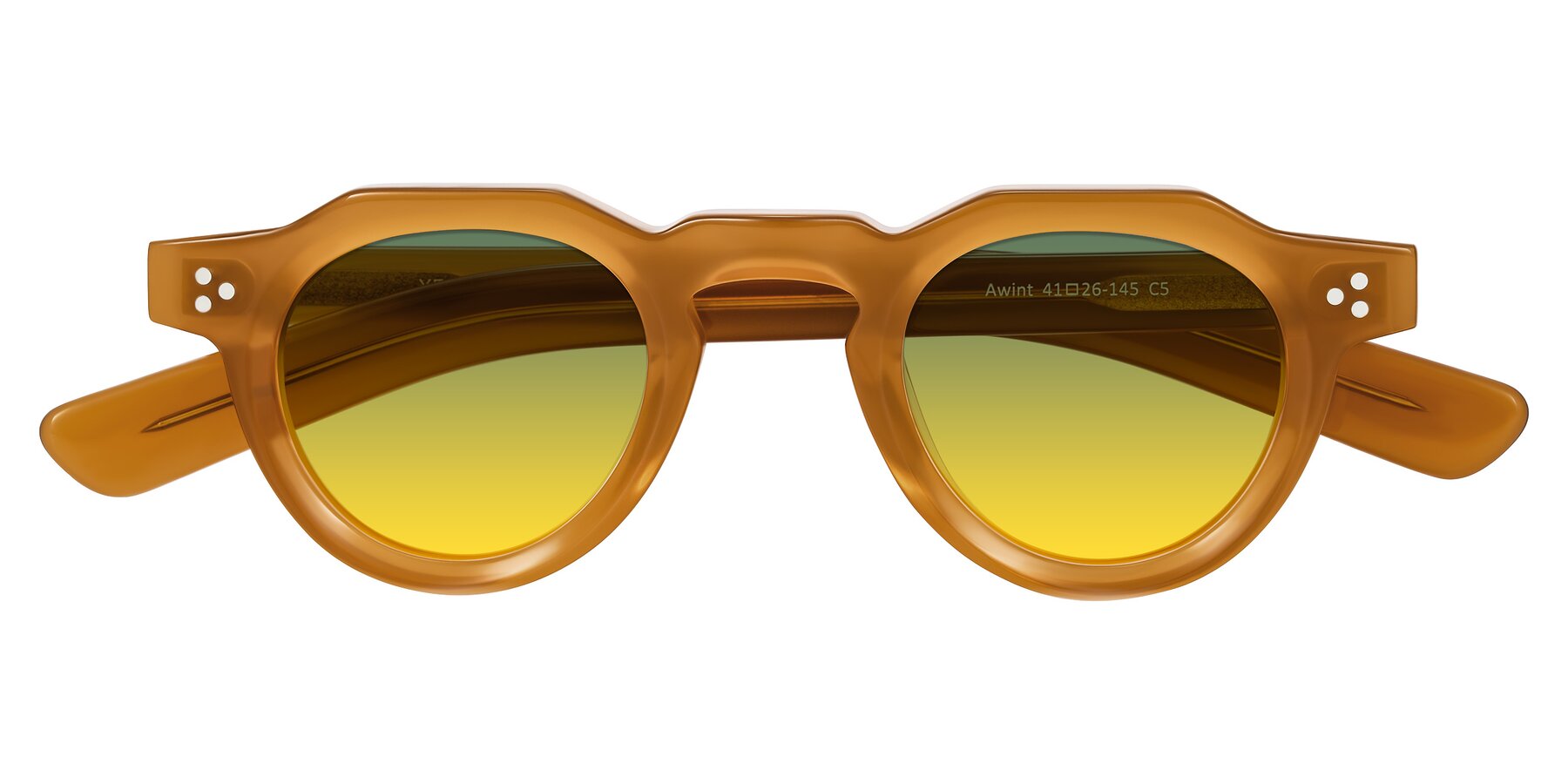 Folded Front of Awint in Caramel with Green / Yellow Gradient Lenses