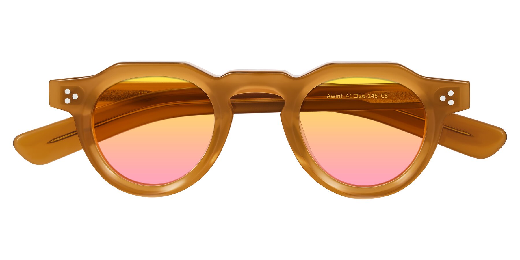 Folded Front of Awint in Caramel with Yellow / Pink Gradient Lenses