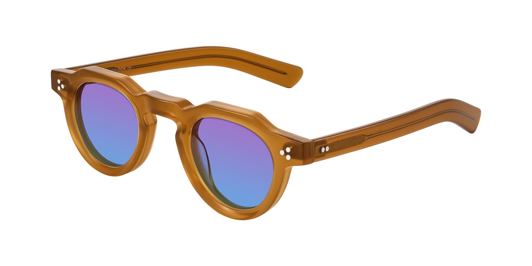 Angle of Awint in Caramel with Purple / Blue Gradient Lenses