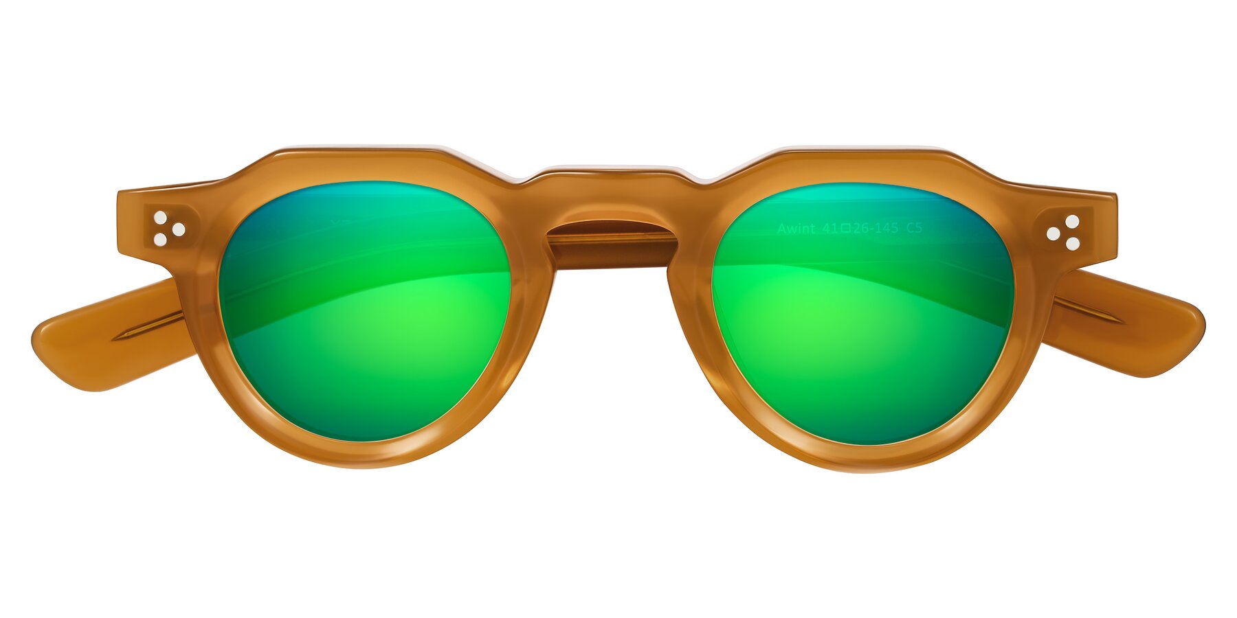 Folded Front of Awint in Caramel with Green Mirrored Lenses