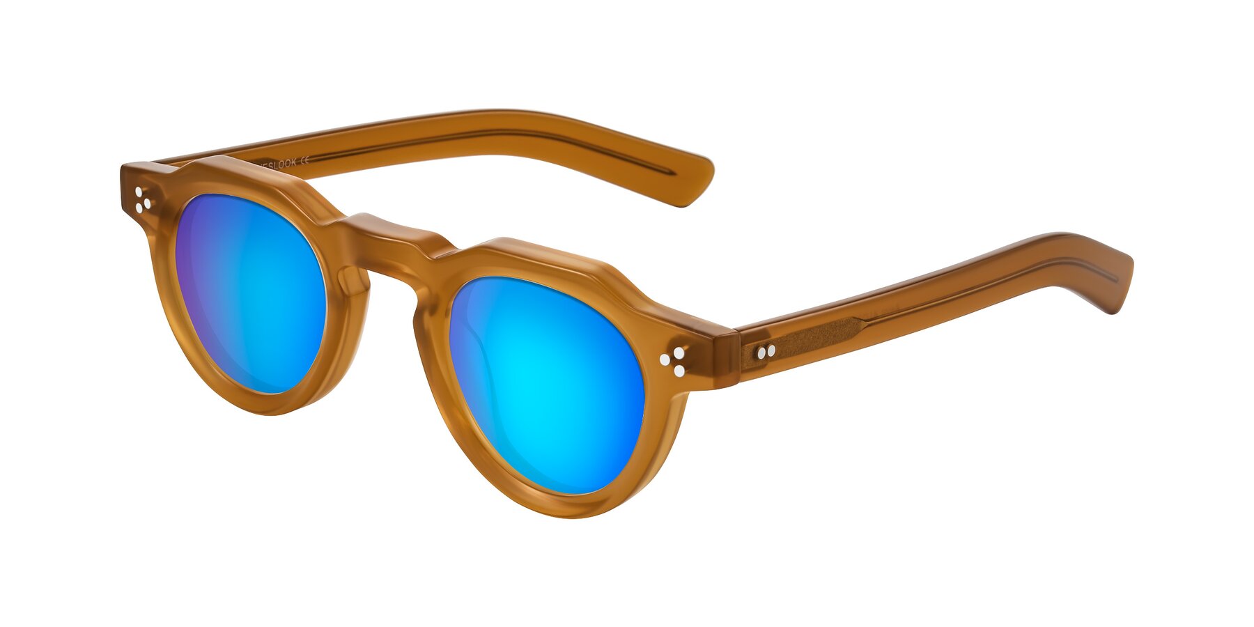 Angle of Awint in Caramel with Blue Mirrored Lenses