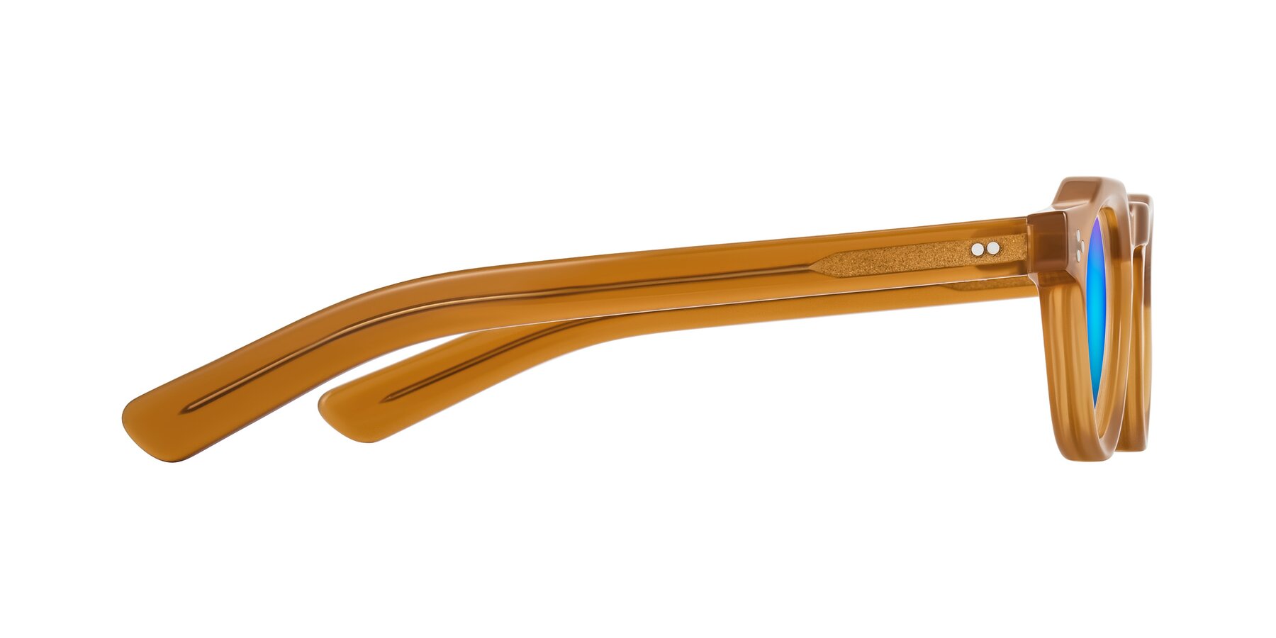 Side of Awint in Caramel with Blue Mirrored Lenses