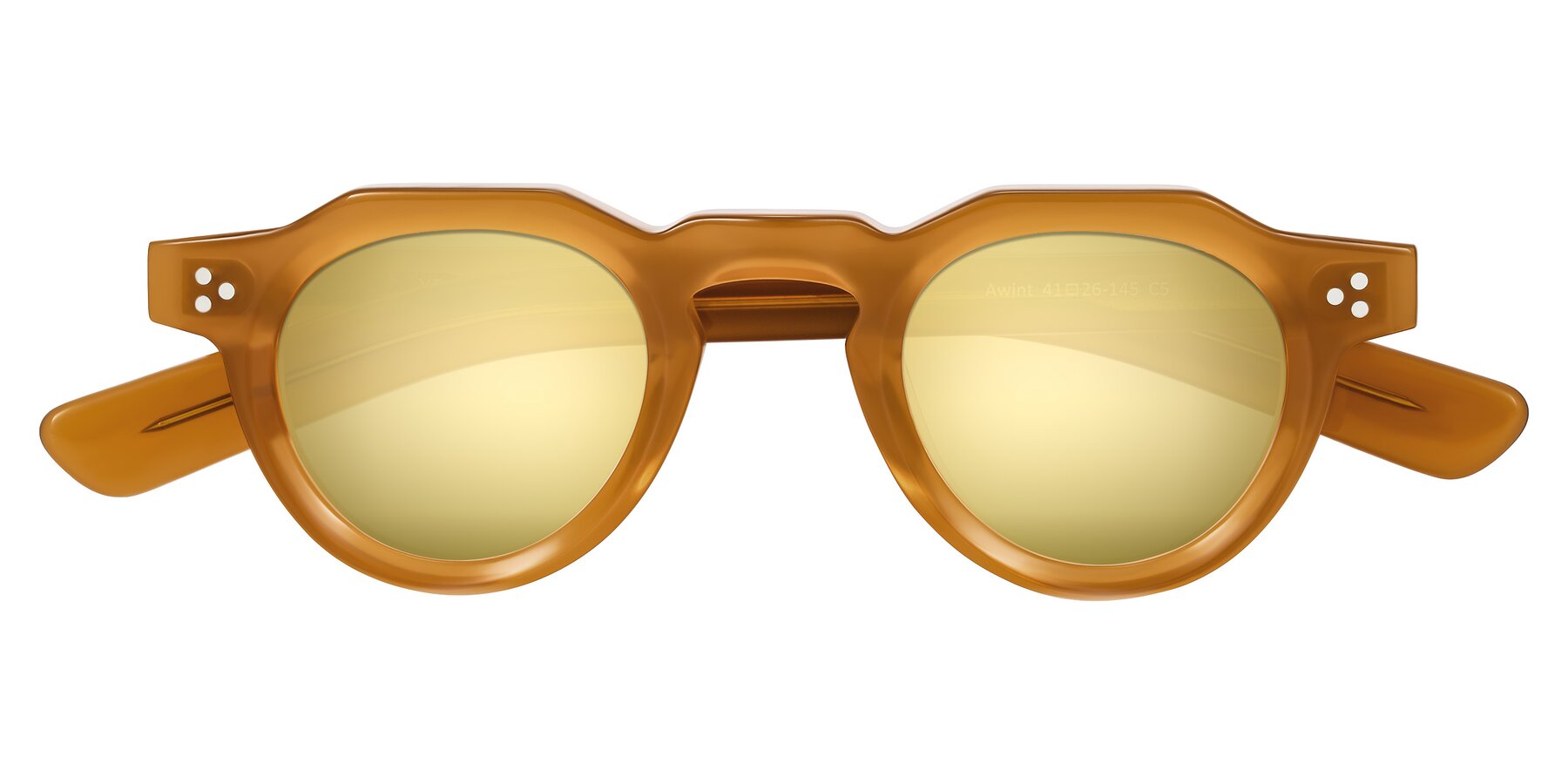Folded Front of Awint in Caramel with Gold Mirrored Lenses