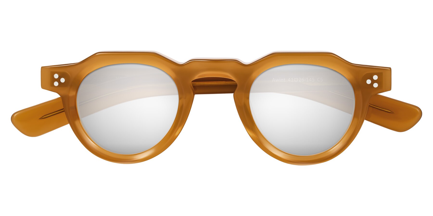 Folded Front of Awint in Caramel with Silver Mirrored Lenses