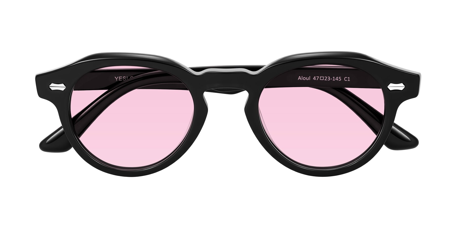 Folded Front of Aloul in Black with Light Pink Tinted Lenses