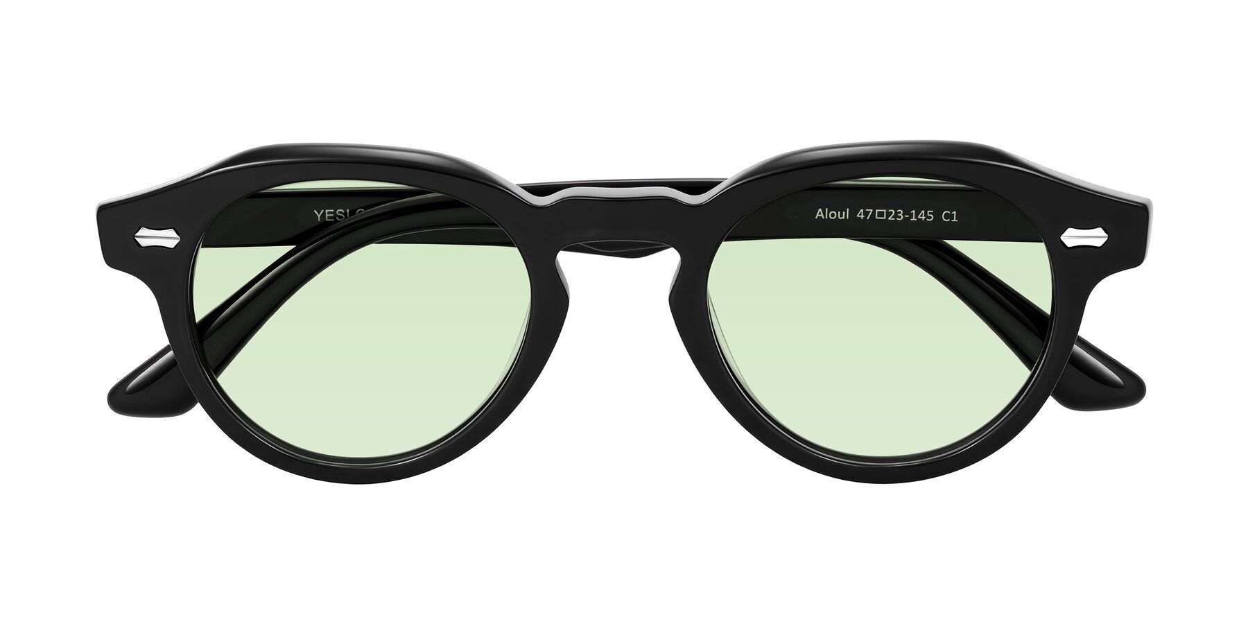 Folded Front of Aloul in Black with Light Green Tinted Lenses