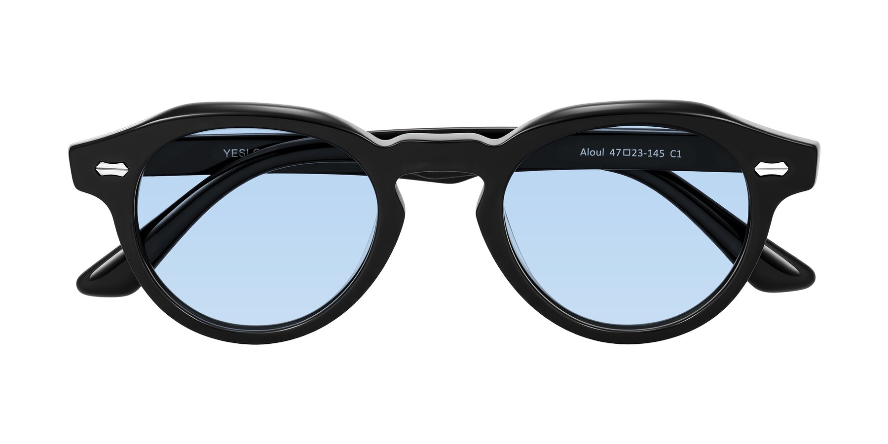Folded Front of Aloul in Black with Light Blue Tinted Lenses