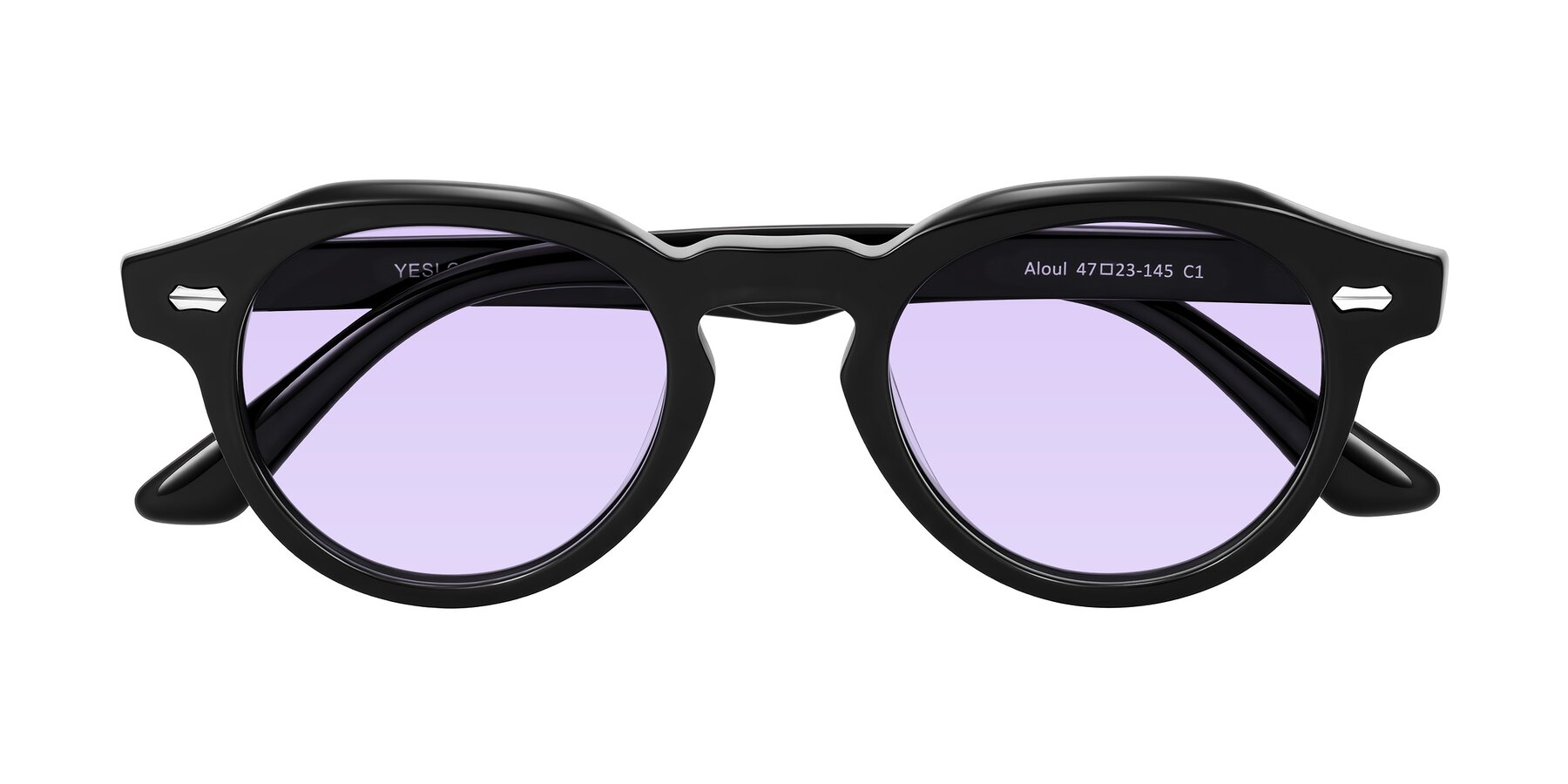 Folded Front of Aloul in Black with Light Purple Tinted Lenses