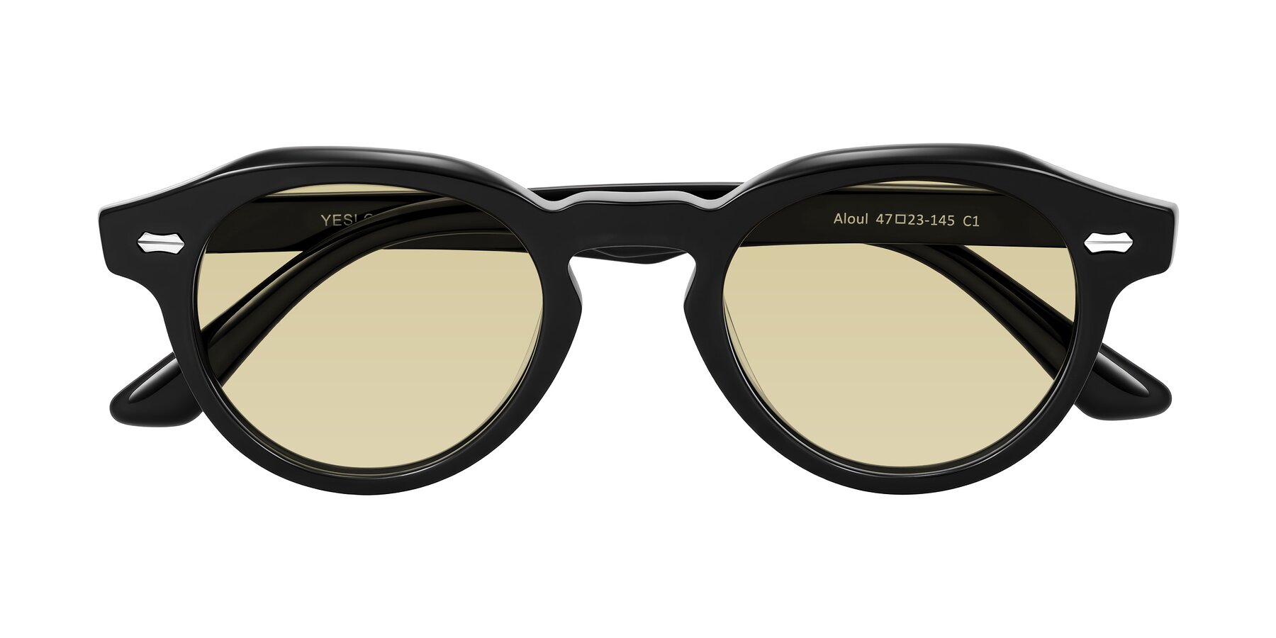 Folded Front of Aloul in Black with Light Champagne Tinted Lenses