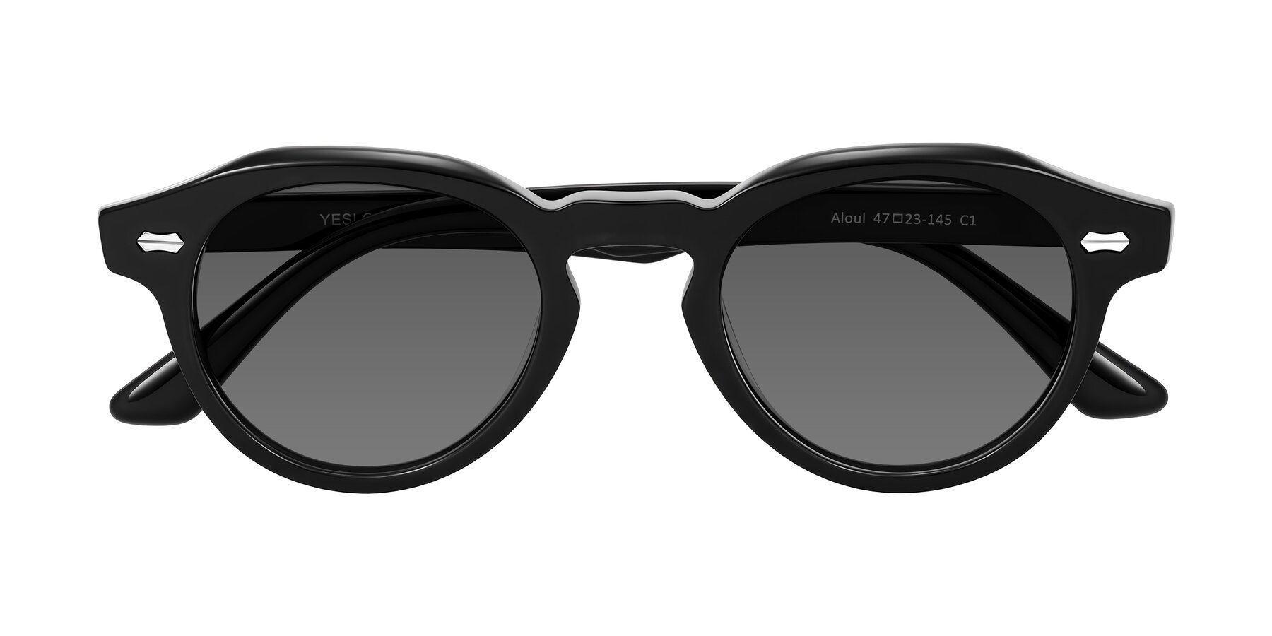 Folded Front of Aloul in Black with Medium Gray Tinted Lenses