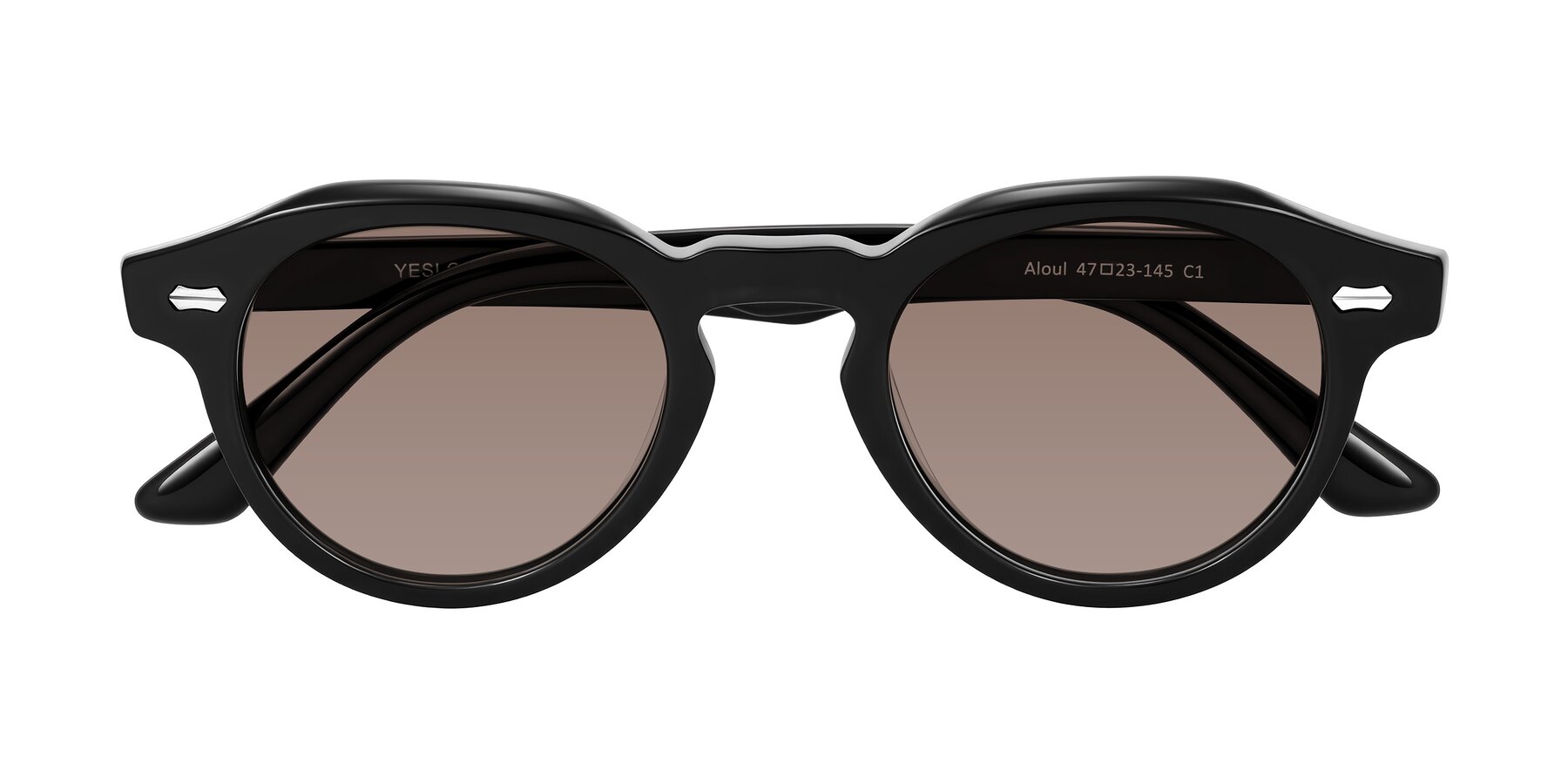 Folded Front of Aloul in Black with Medium Brown Tinted Lenses