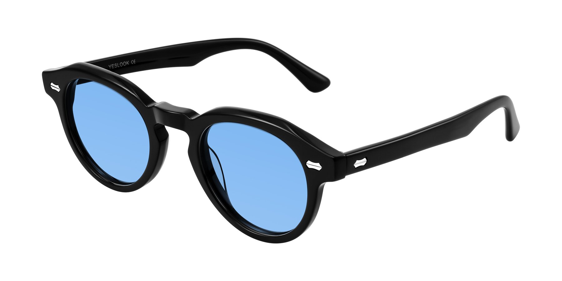 Angle of Aloul in Black with Medium Blue Tinted Lenses