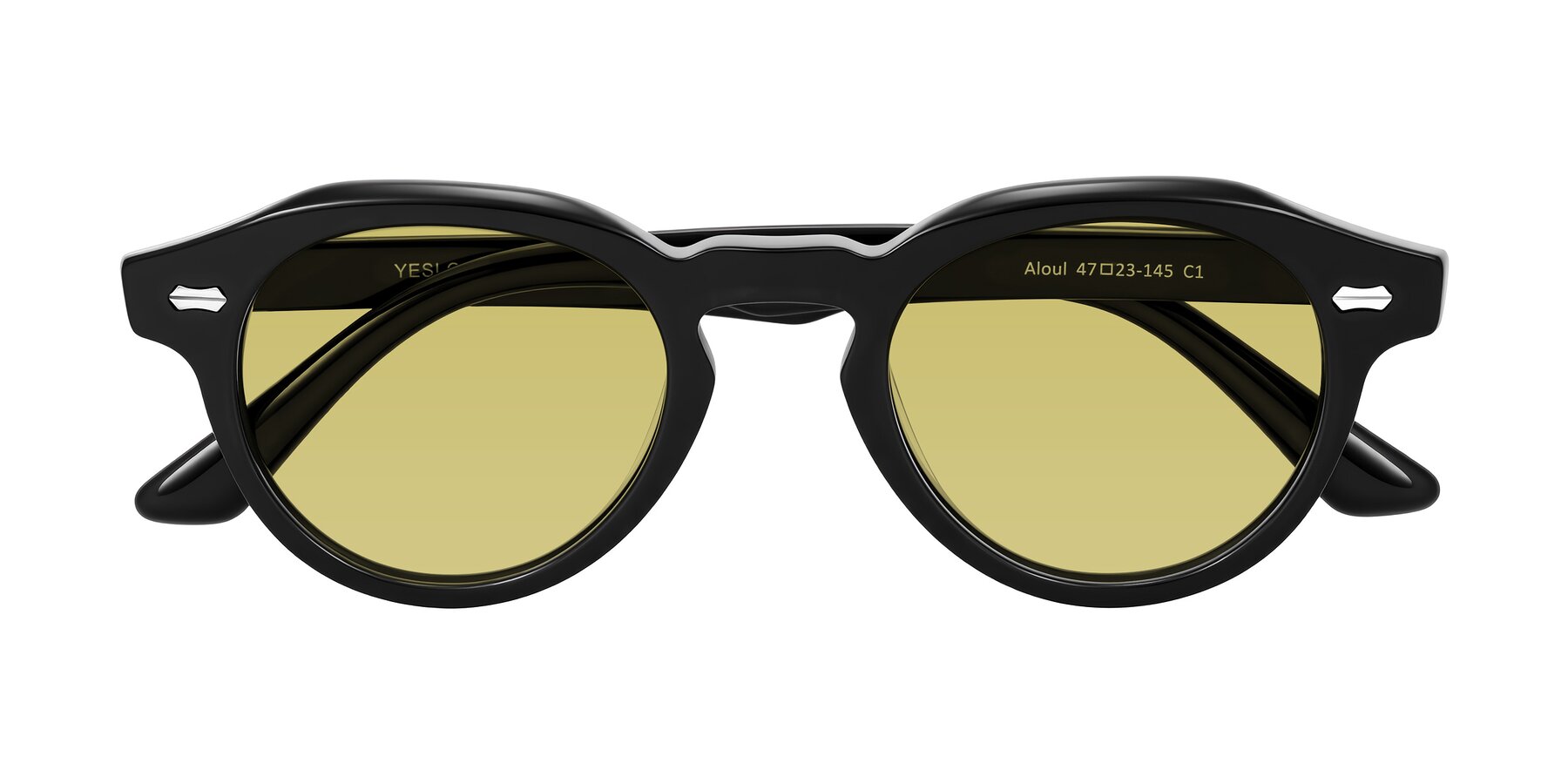 Folded Front of Aloul in Black with Medium Champagne Tinted Lenses