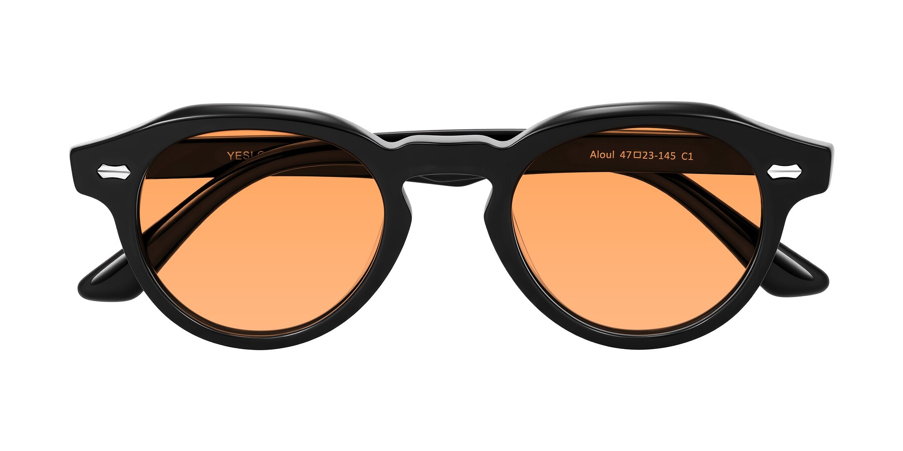 Folded Front of Aloul in Black with Medium Orange Tinted Lenses