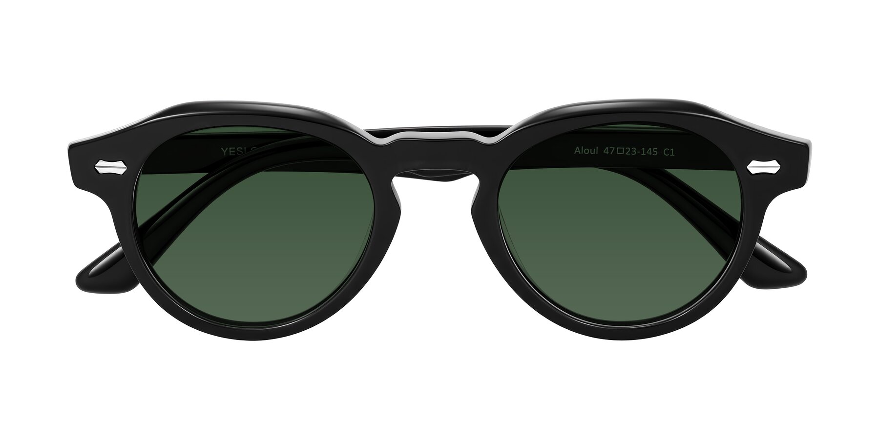 Folded Front of Aloul in Black with Green Tinted Lenses