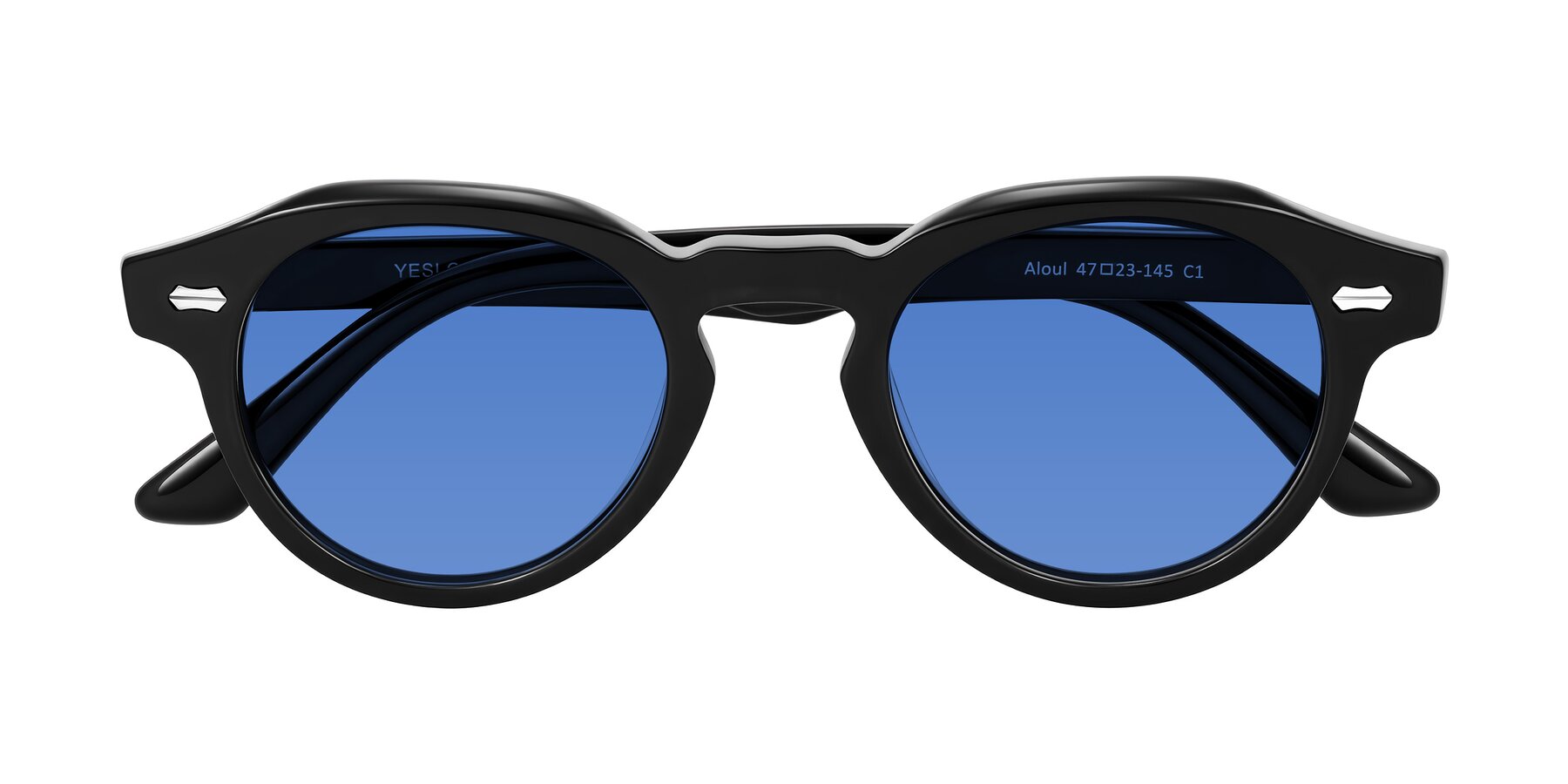 Folded Front of Aloul in Black with Blue Tinted Lenses