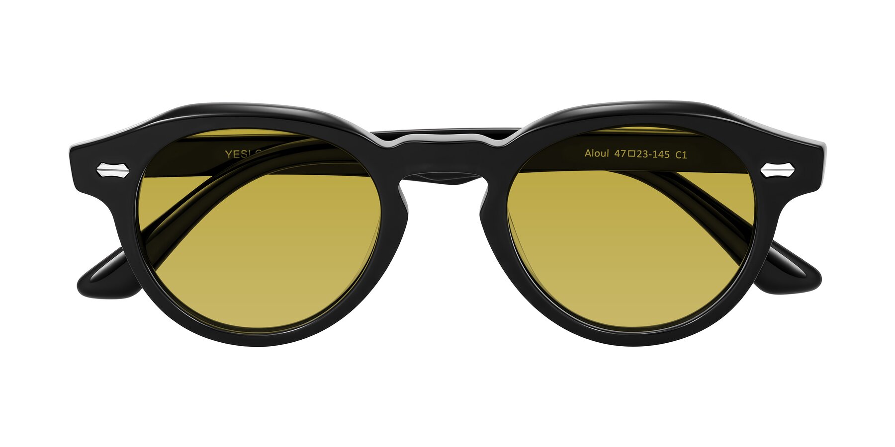 Folded Front of Aloul in Black with Champagne Tinted Lenses