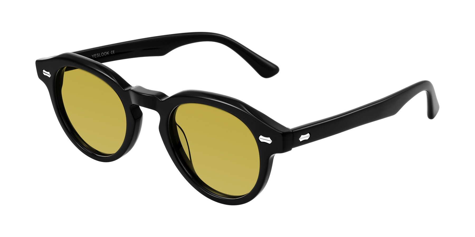 Angle of Aloul in Black with Champagne Tinted Lenses