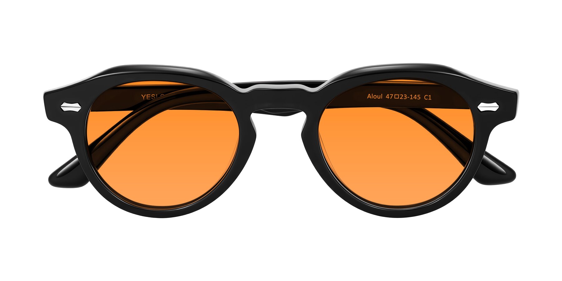 Folded Front of Aloul in Black with Orange Tinted Lenses